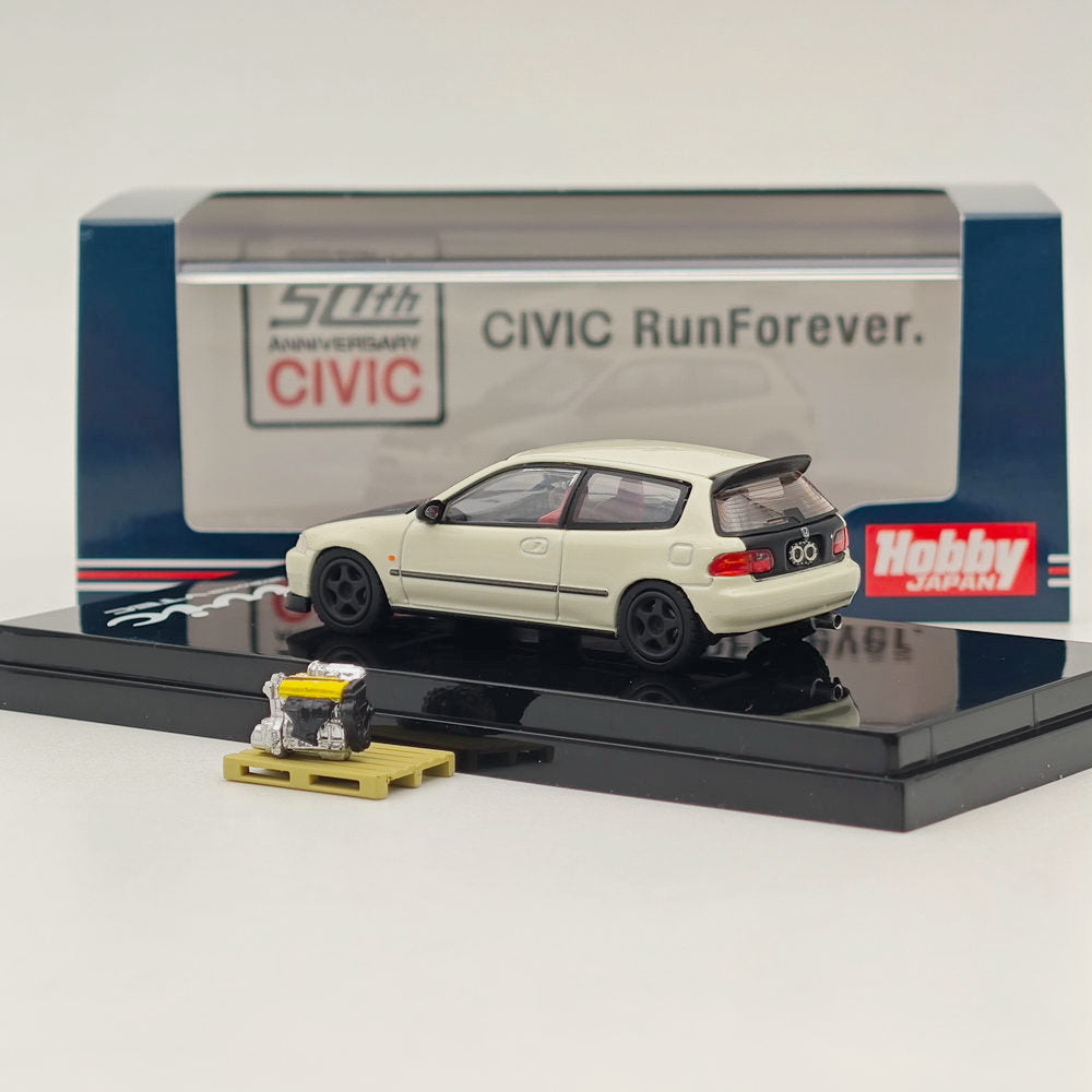 1/64 Honda CIVIC EG6 JDM Style Custom Diecast Model Car with Engine Display - White HJ642017AW - Collectible Diecast Vehicle for Car Enthusiasts & Hobbyists (Perfect for Display, Gifts, and Model Car Collections) Ships from USA