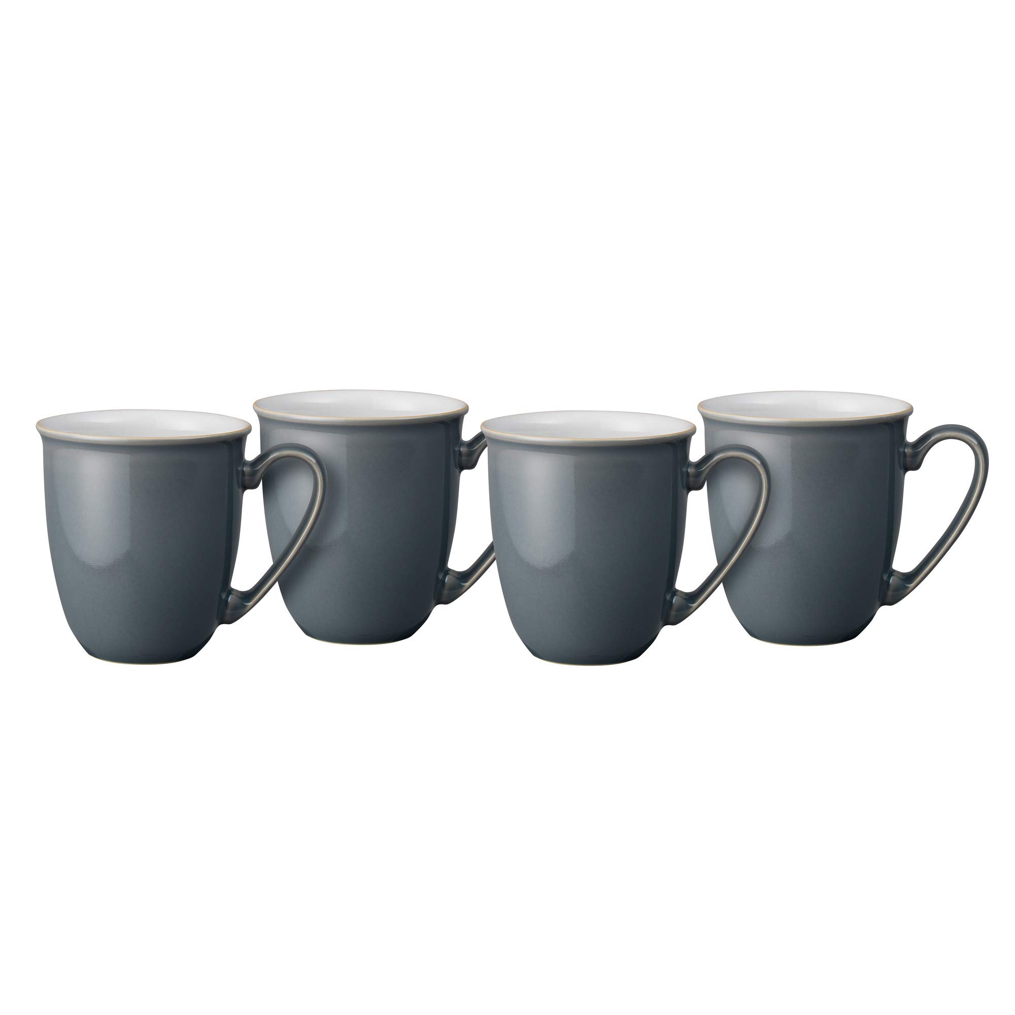 Denby Elements Fossil Grey Coffee Mug Set of 4 - 330ml Stoneware Ceramic Tea Cups - Dishwasher & Microwave Safe - Chip Resistant - Perfect for Home, Office & Gifts - Dark Grey & White