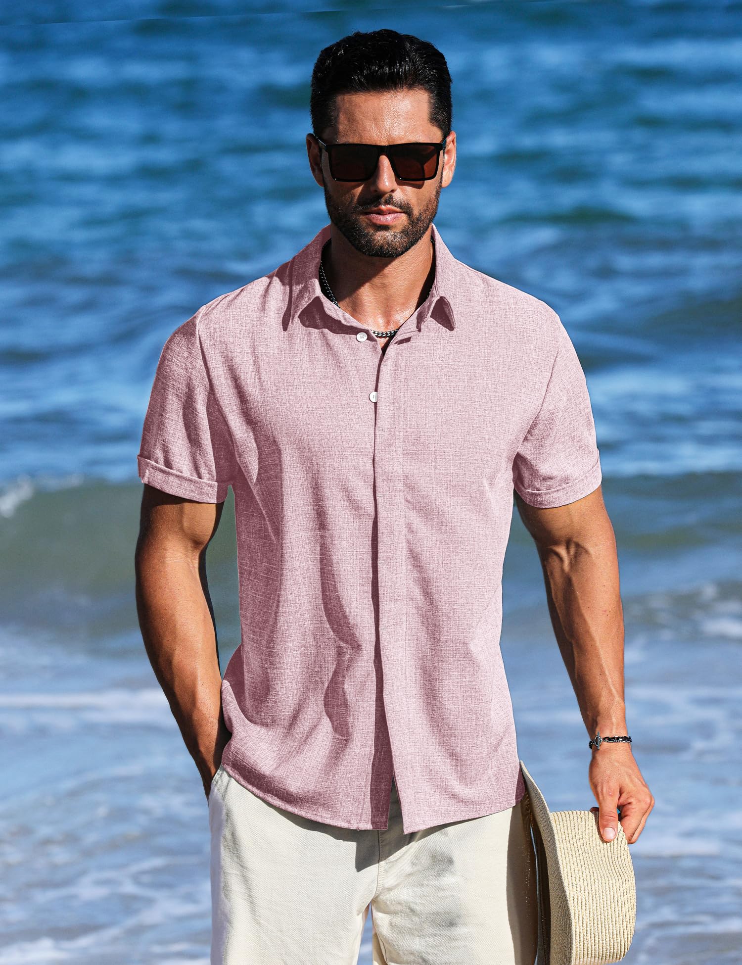 LETSEE Men's Linen Short Sleeve Button Down Shirt - Breathable Casual Summer Dress Shirt for Beach Vacation & Outdoor Activities | Lightweight Fashion Top for Travel, Party, and Business Casual Wear