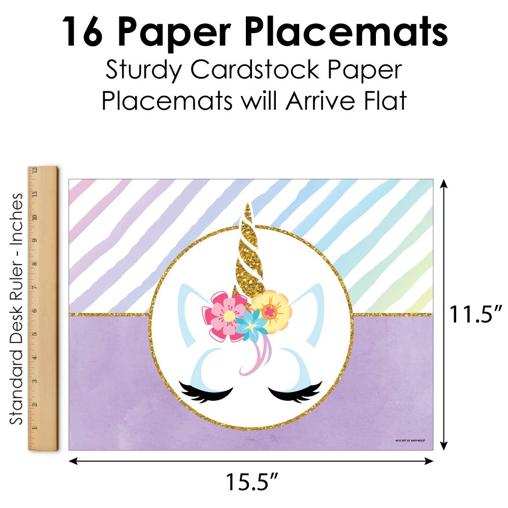 Rainbow Unicorn Party Table Decorations - Set of 16 Magical Placemats for Baby Showers, Birthday Parties & Celebrations - Perfect for Unicorn-Themed Events & Kids Room Decor