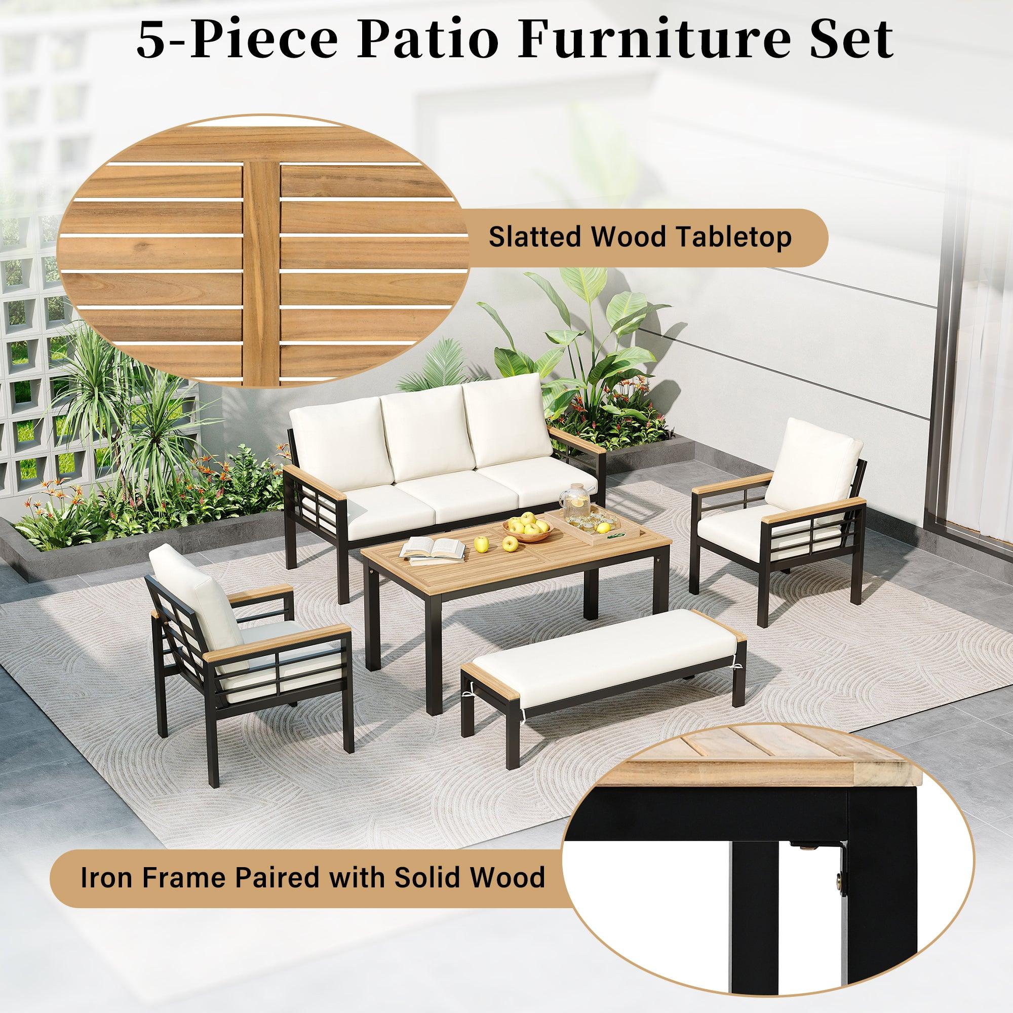 5-Piece Outdoor Patio Conversation Set with 3-Seat Sofa & Cushions - Perfect for Backyard, Poolside, Garden, and Outdoor Relaxation