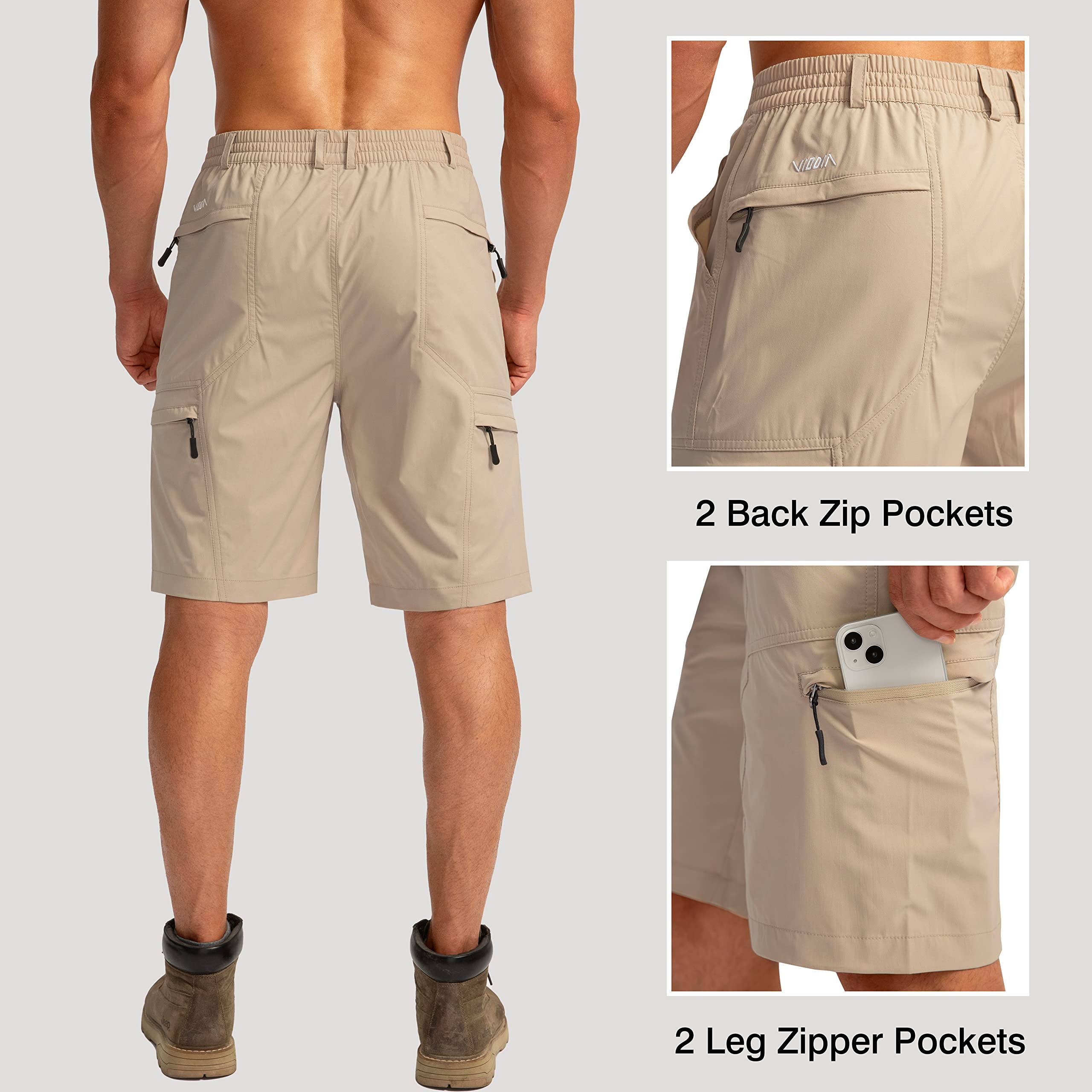 Viodia Men's Quick Dry Hiking Cargo Shorts - 6 Pockets Lightweight Stretch Outdoor Shorts for Hiking, Fishing, Golf & Summer Activities