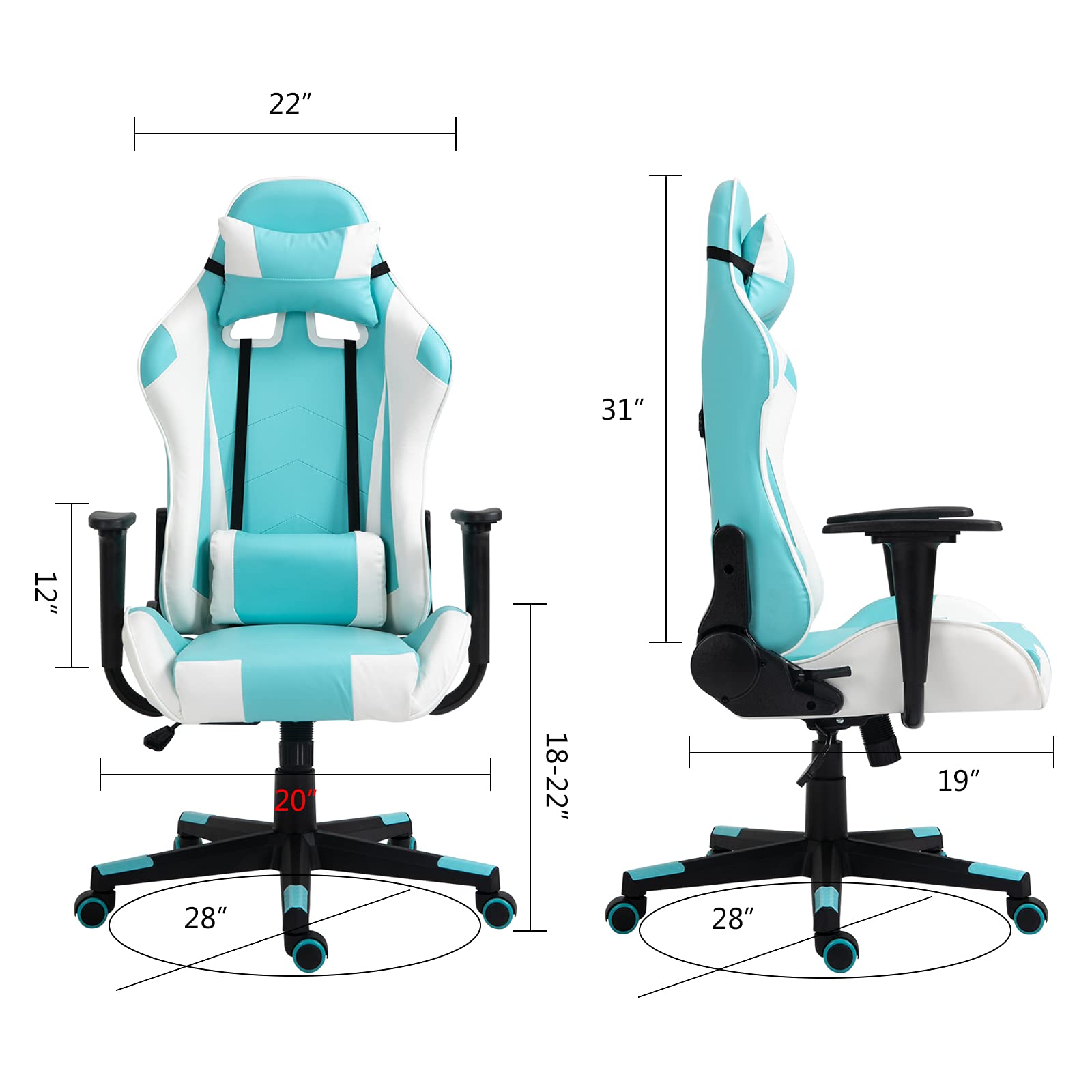 Modern-Depo Ergonomic High-Back Swivel Gaming Chair with Lumbar Support & Headrest - Adjustable Height Office Desk Chair for PC Gaming & Work (Blue & White) - Perfect for Home Office, Gaming Setup & Workstation Comfort