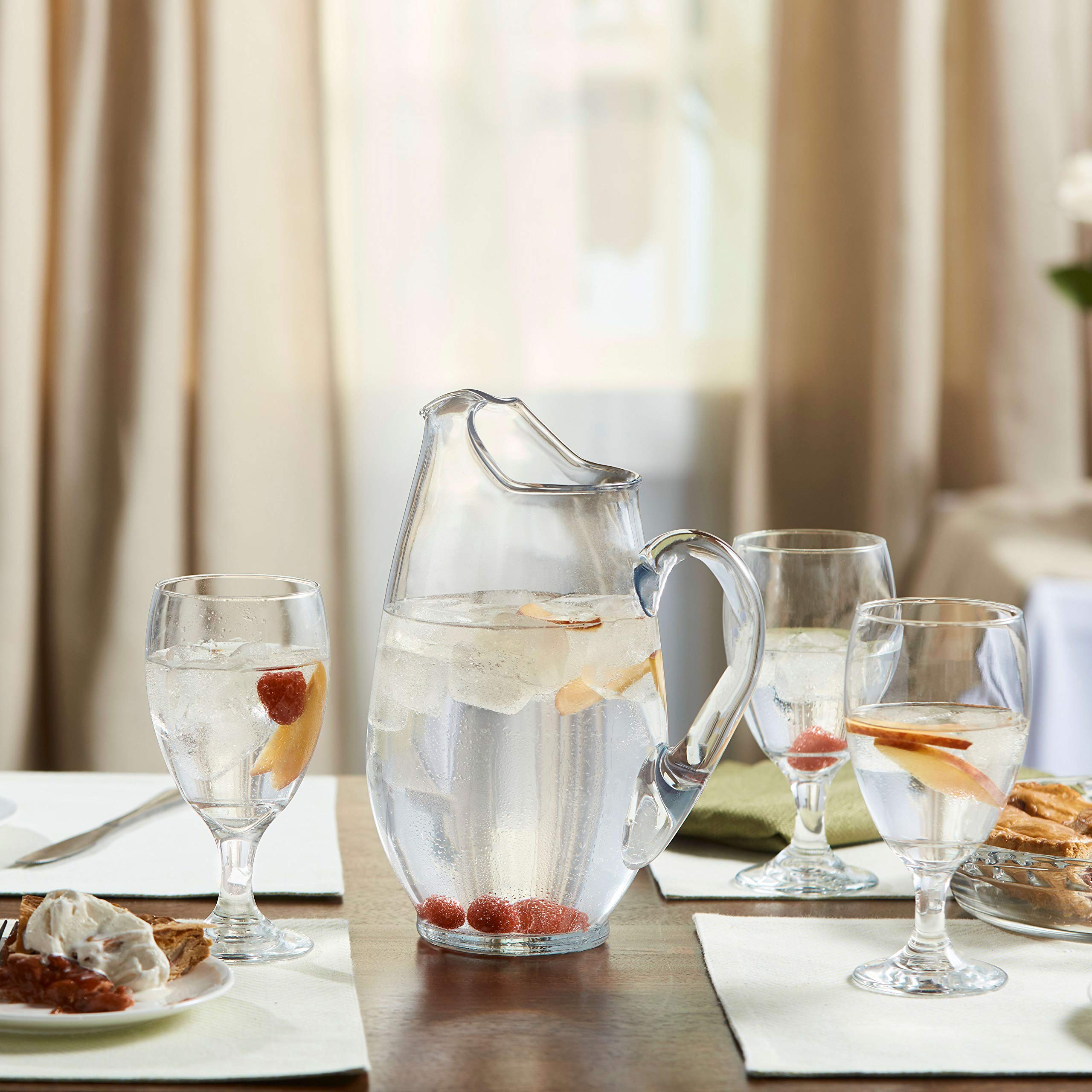 Libbey Carolina 6-Piece Glass Goblet Set with Large Pitcher - Clear Elegant Water Goblets & Modern Lemonade Jar for Parties, Weddings & Casual Gatherings - Perfect for Entertaining, Home Decor & Hosting Guests