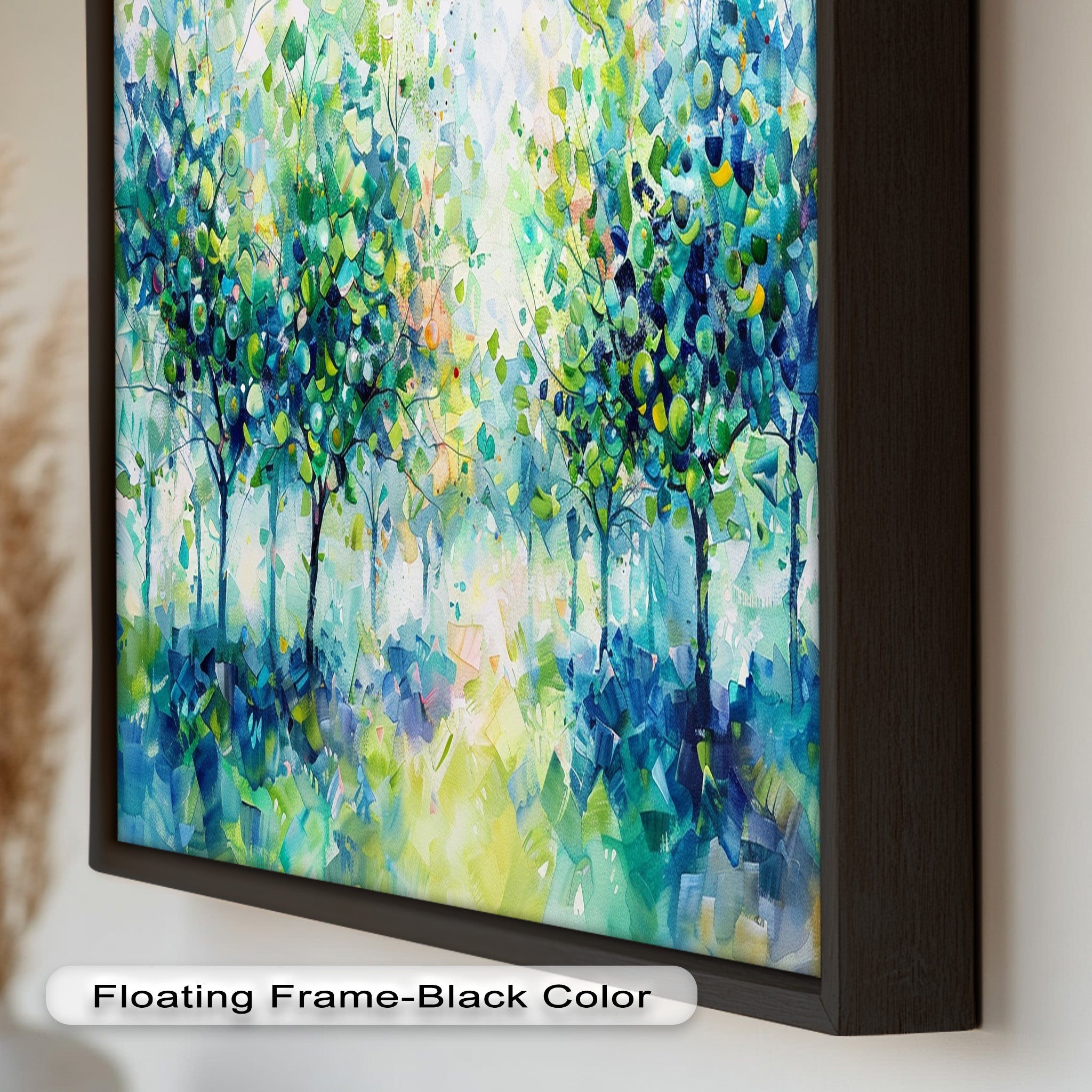 Blue & Green Forest Landscape Abstract Nature Oil Painting - Handmade Canvas Wall Art for Living Room, Bedroom & Office Decor