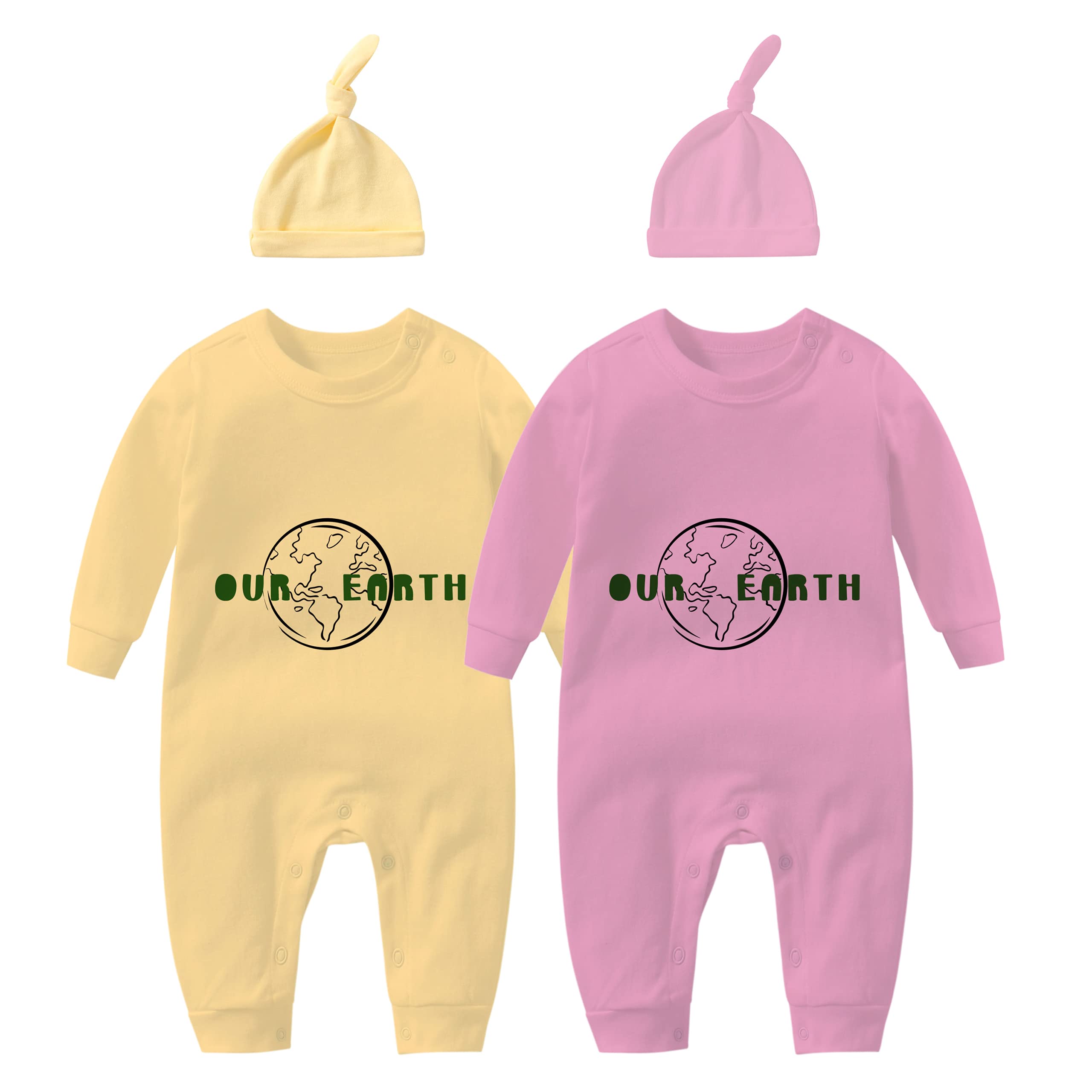 Organic Cotton Baby Twins Bodysuits - Earth Day Themed Kids Tee & Matching Hat Set for Triplets - Eco-Friendly Infant Outfit for Holidays, Family Photos & Special Occasions