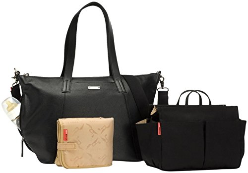 Storksak Noa Leather Shoulder Diaper Bag with Organizer - Premium Baby Bag for Moms, Black | Perfect for Travel, Shopping & Everyday Use