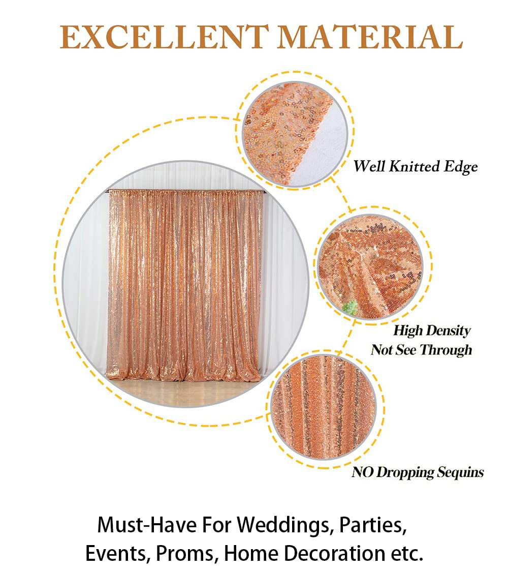 ShinyBeauty 8FTx10FT Rose Gold Sequin Photo Backdrop - Elegant Photo Booth Background for Weddings, Parties & Christmas Celebrations | Glittery Sequence Curtain for Event Decor