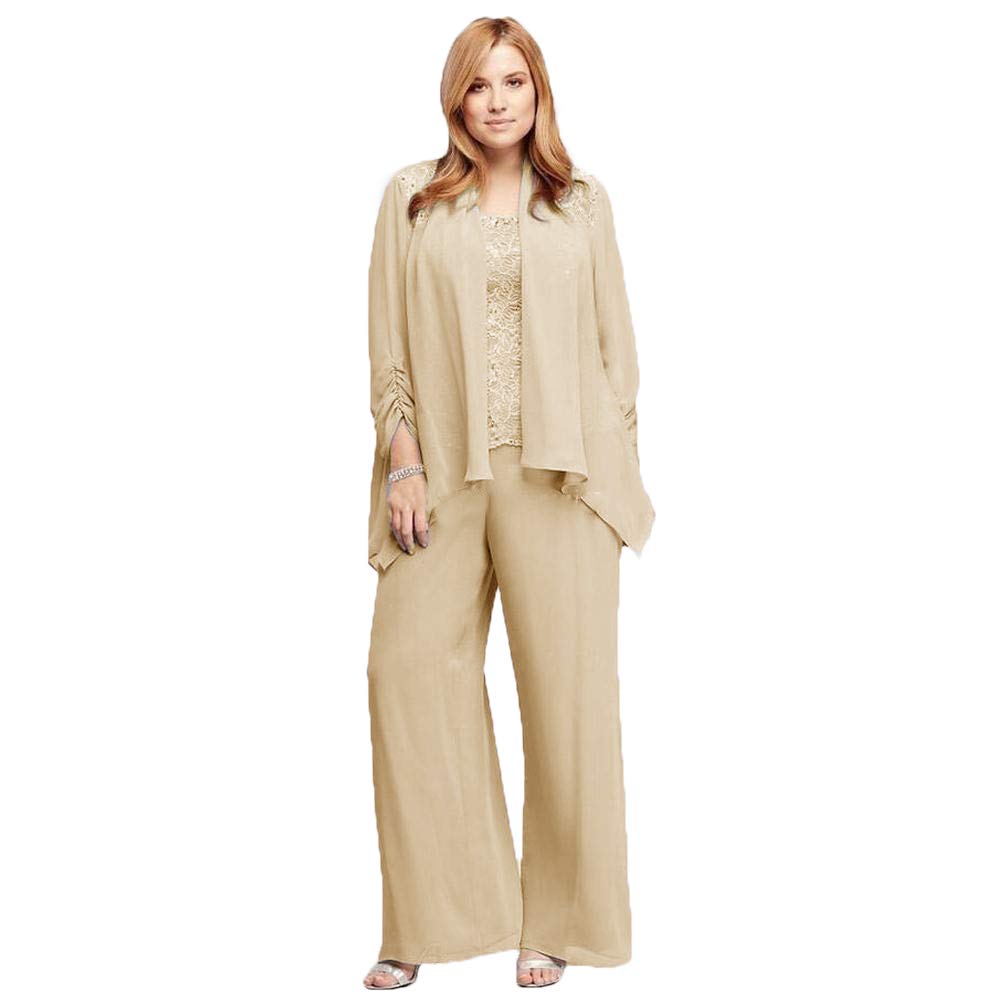 3-Piece Mother of the Bride Pant Suits - Elegant Spaghetti Strap Lace & Chiffon Outfit for Women - Plus Size Formal Wear for Weddings, Parties & Special Occasions