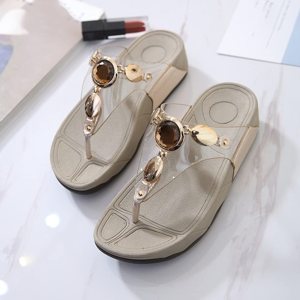 Mioke Women's Rhinestone Beaded Wedge Flip Flops - Sparkly Summer Sandals with Platform Heel for Beach, Pool & Vacation | Comfortable Slip-On Thong Shoes