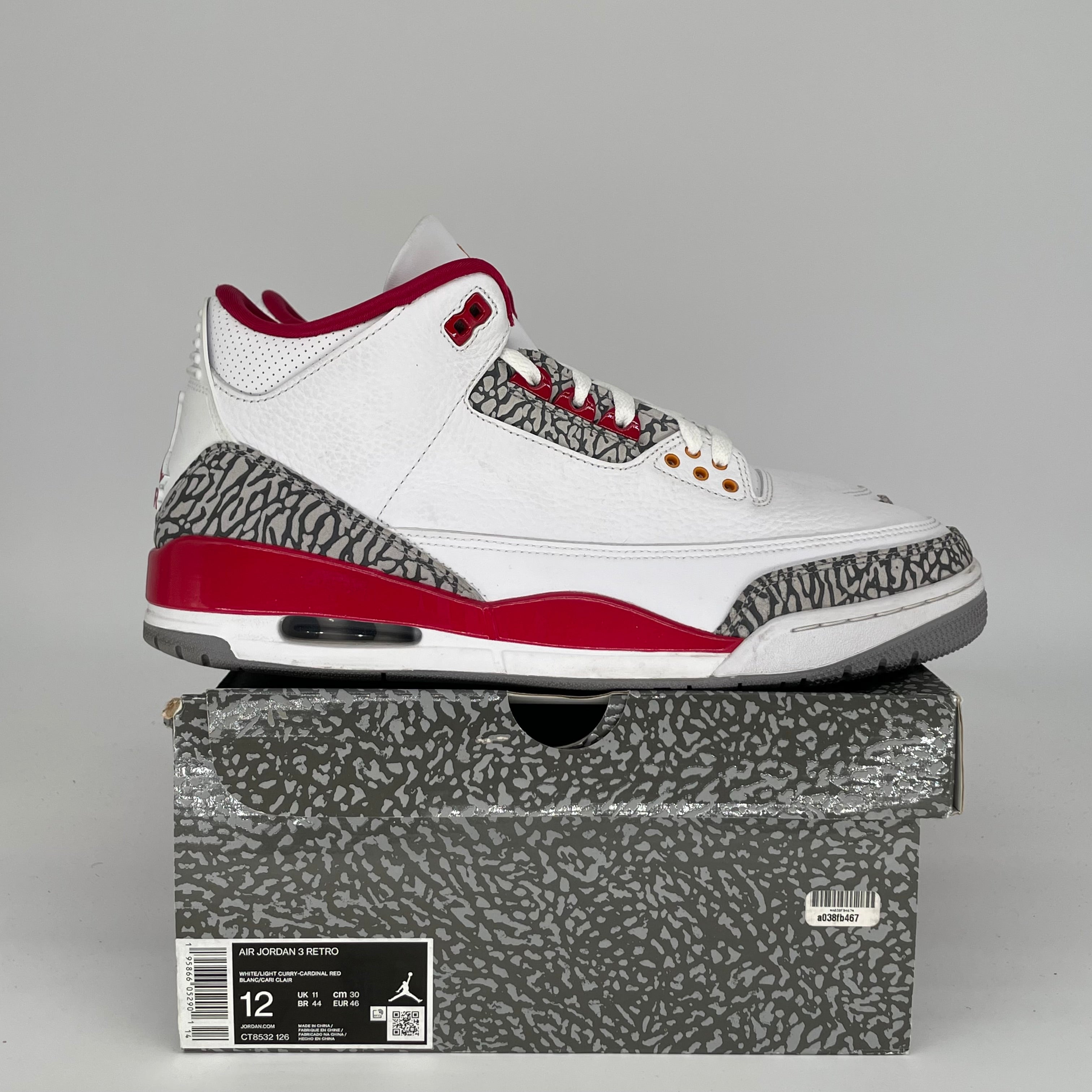 AIR JORDAN 3 CARDINAL Men's Basketball Shoes Size 12 - Retro Style Sneakers CT8532-126 | Perfect for Streetwear, Casual Outfits & Basketball Games