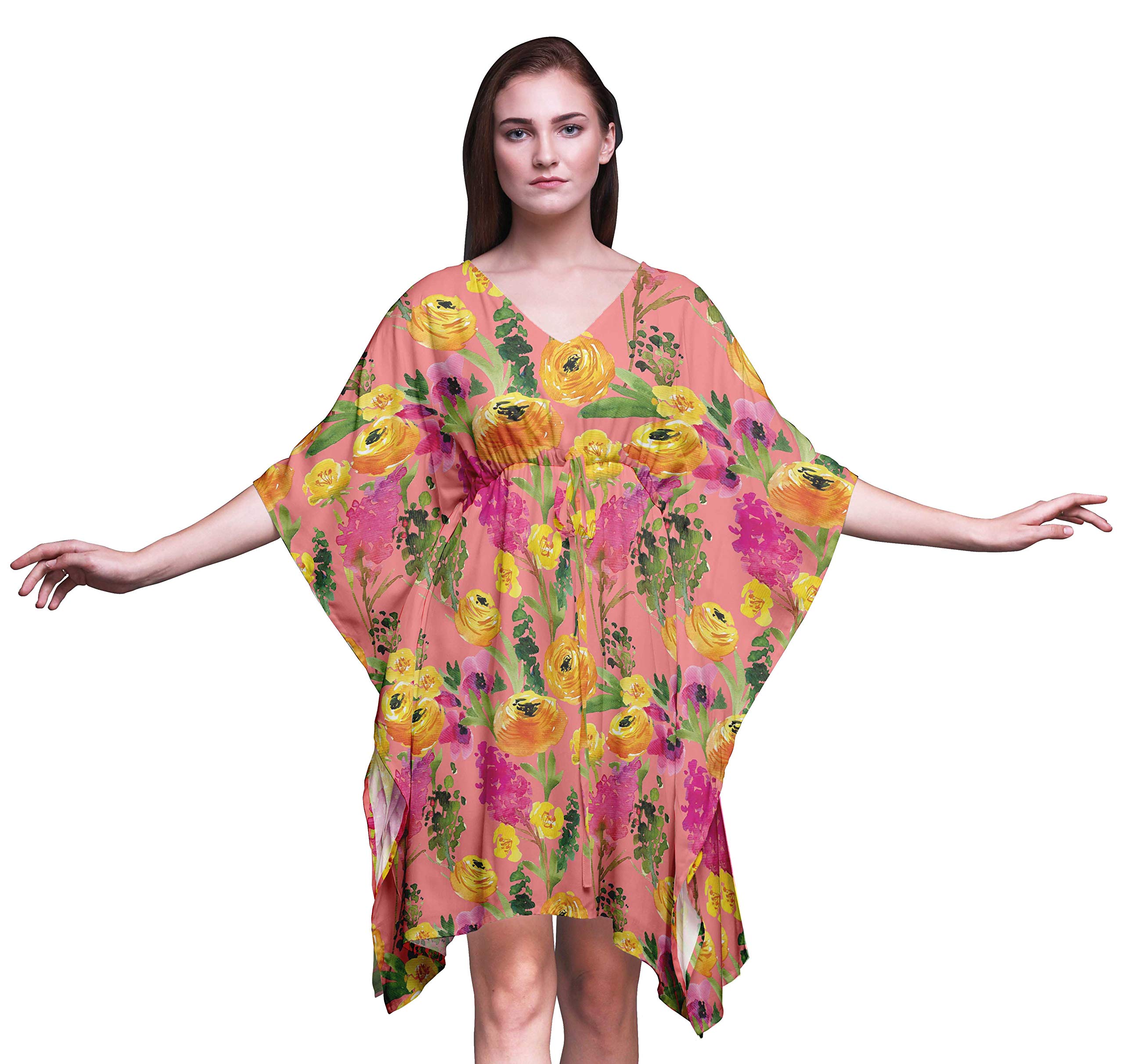 Bimba Women's Short Beach Kaftan Cover Up Dress - Lightweight Bikini Coverup, Midi Summer Beachwear for Pool, Vacation & Tropical Getaways