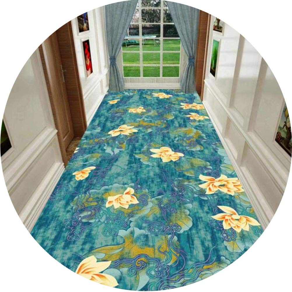 HAIPENG Floral Pattern Non-Slip Runner Rug - 1.2x3.5m Soft Area Rug for Hallway, Kitchen & Entryway - Blue Multi-Colored Home Decor - Perfect for High Traffic Areas & Narrow Spaces