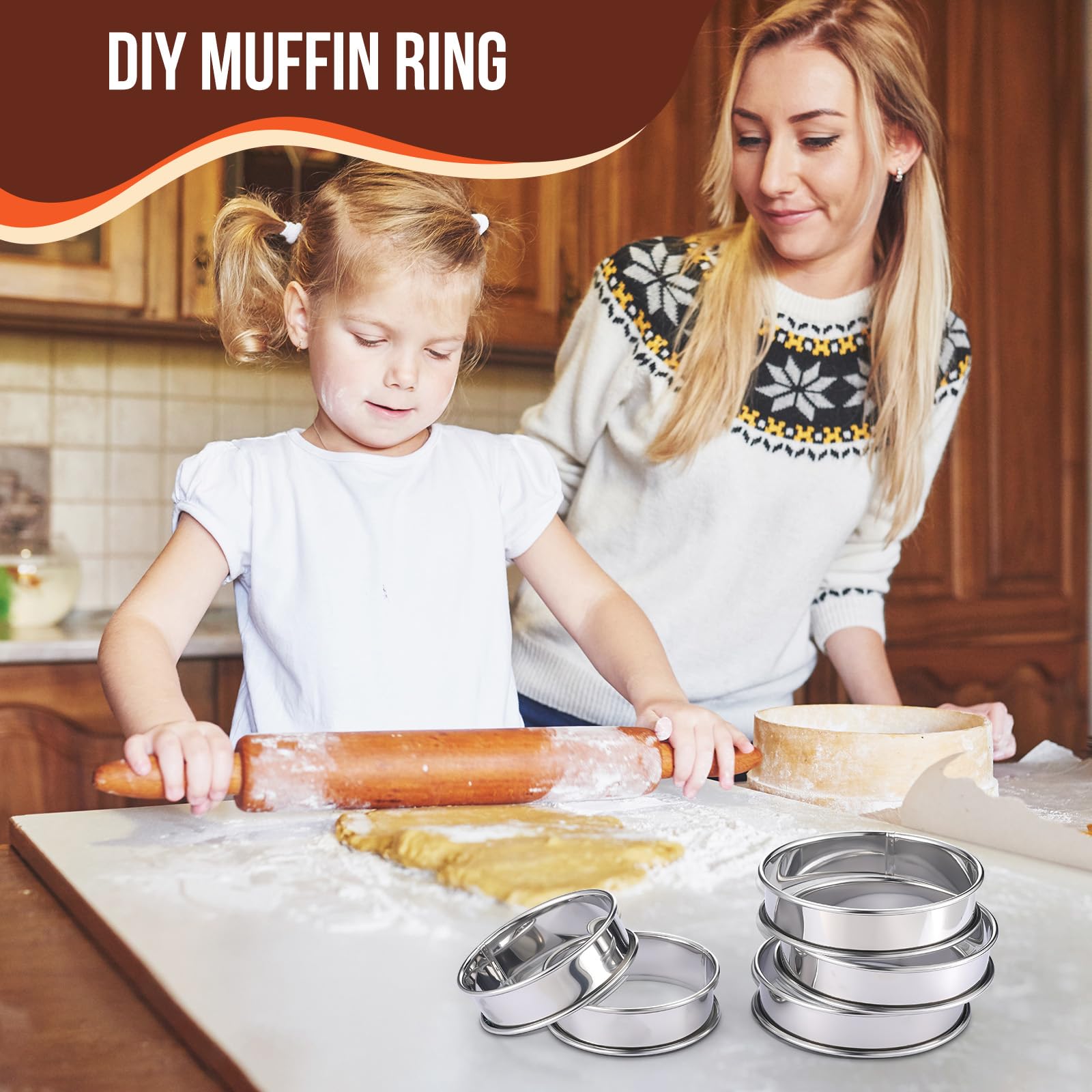 16 Pack Stainless Steel English Muffin Rings & Crumpet Rings Set - 4 Inch & 3.3 Inch Double Rolled Tart Rings, Round Cake Molds for Baking - Perfect for Homemade Pastries, Muffins, Tarts & Desserts - Includes Silicone Brush & Clamp for Easy Baking