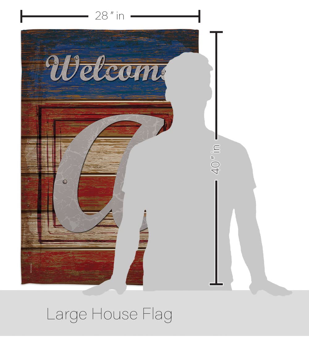 Patriotic Americana Initial House Flag Set - 28x40in w/Flagpole for Outdoor Decor