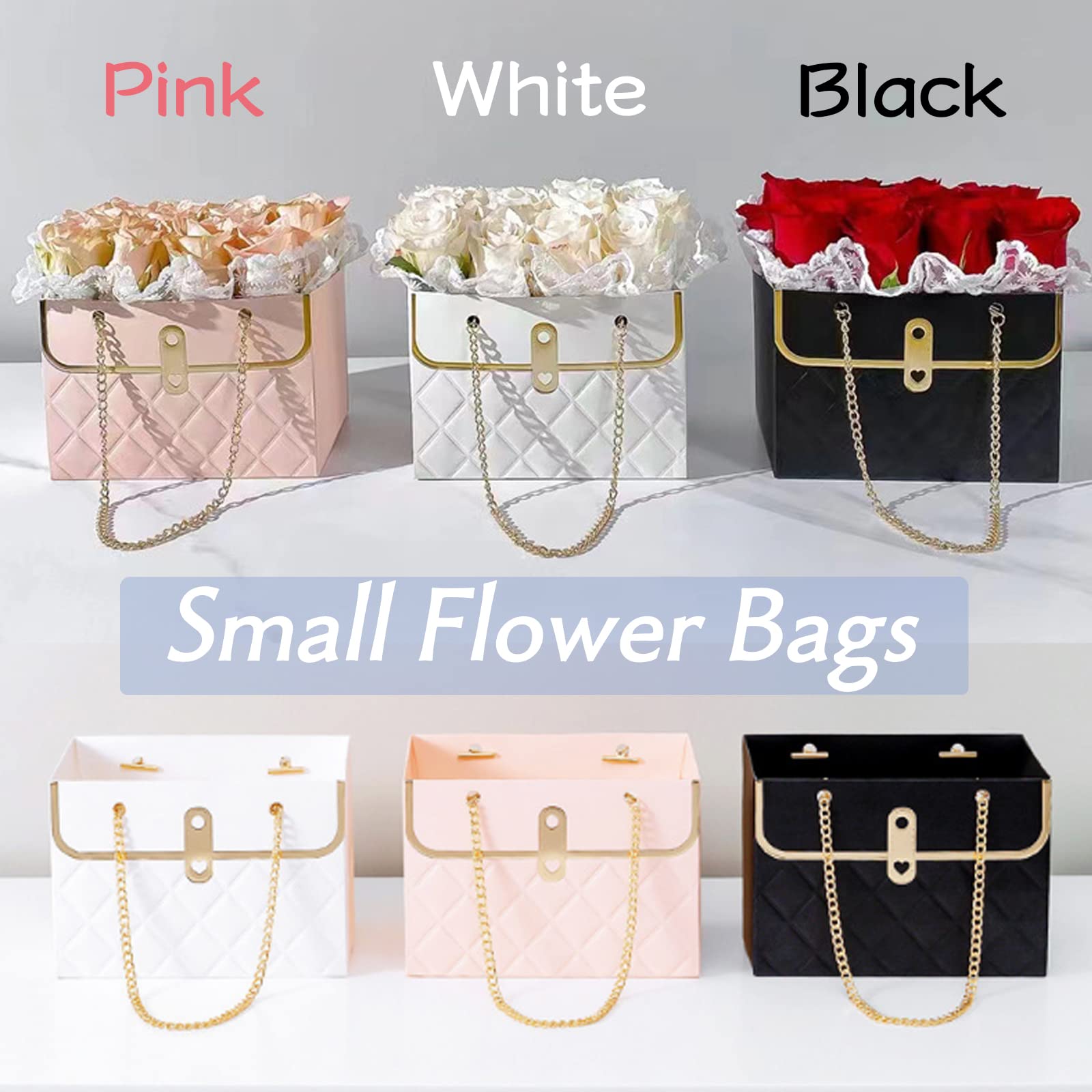 Gavaxer 4PCs Black Floral Gift Bags with Handles - Elegant Bouquet Wrapping Bags for Weddings, Mother's Day, Father's Day & Special Occasions - Perfect for Florists, Gift Presentation & Party Decor (4-Piece Set)