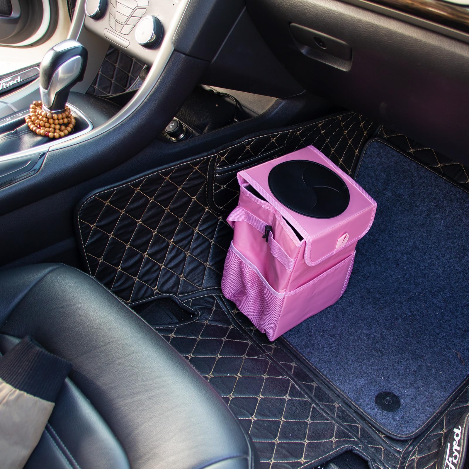 **Waterproof Hanging Car Trash Can - Leak Proof Auto Garbage Bag Bin for Vehicles, Cars & SUVs (Light Pink) - Ideal for Road Trips, Commuting & Keeping Your Car Clean**