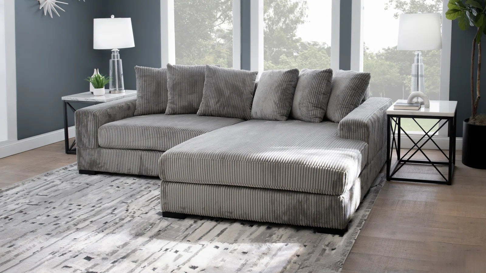 2-Piece Corduroy Sectional Sofa Set - Modern Velvet Living Room Couch with Chaise | Comfortable L-Shaped Sofa for Small Spaces, Apartments & Cozy Home Decor