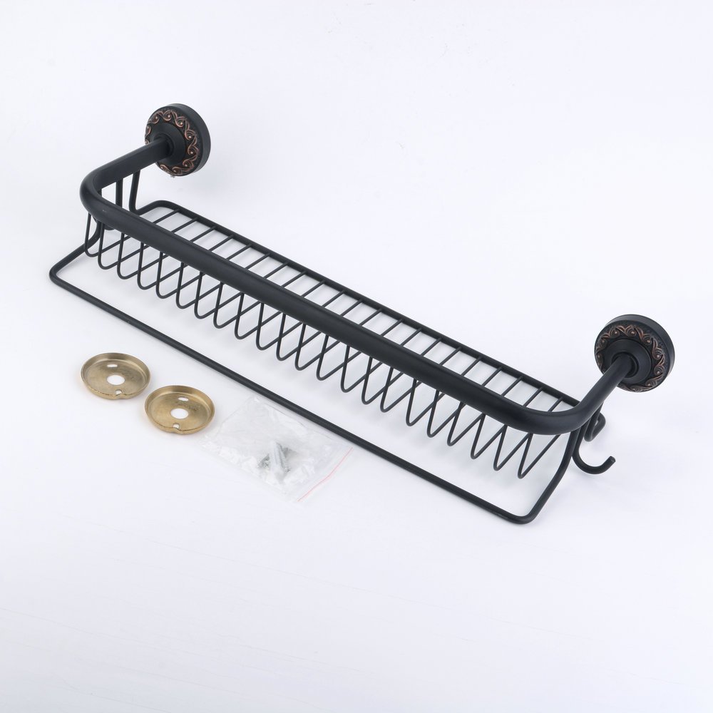 Hiendure® Wall Mounted Solid Brass Bathroom Shelf Organizer with Towel Bar - Oil Rubbed Bronze Finish for Towel Storage & Bathroom Decor - Perfect for Bath, Shower, and Vanity Organization