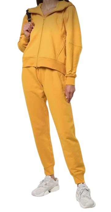 KG FASHION Women's Winter Fleece Hooded Tracksuit Set - Stylish Zipper Jacket & Pants Outfit in Yellow Size 4XL | Cozy Winter Wear for Outdoor Activities, Gym & Casual Fashion