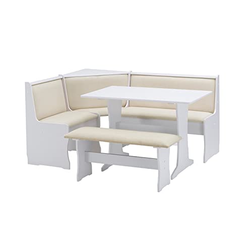 Riverbay Furniture Wood Kitchen Dining Breakfast Set - White & Beige Wooden Table with Storage Nook | Perfect for Small Spaces, Breakfast Nooks & Cozy Dining Areas