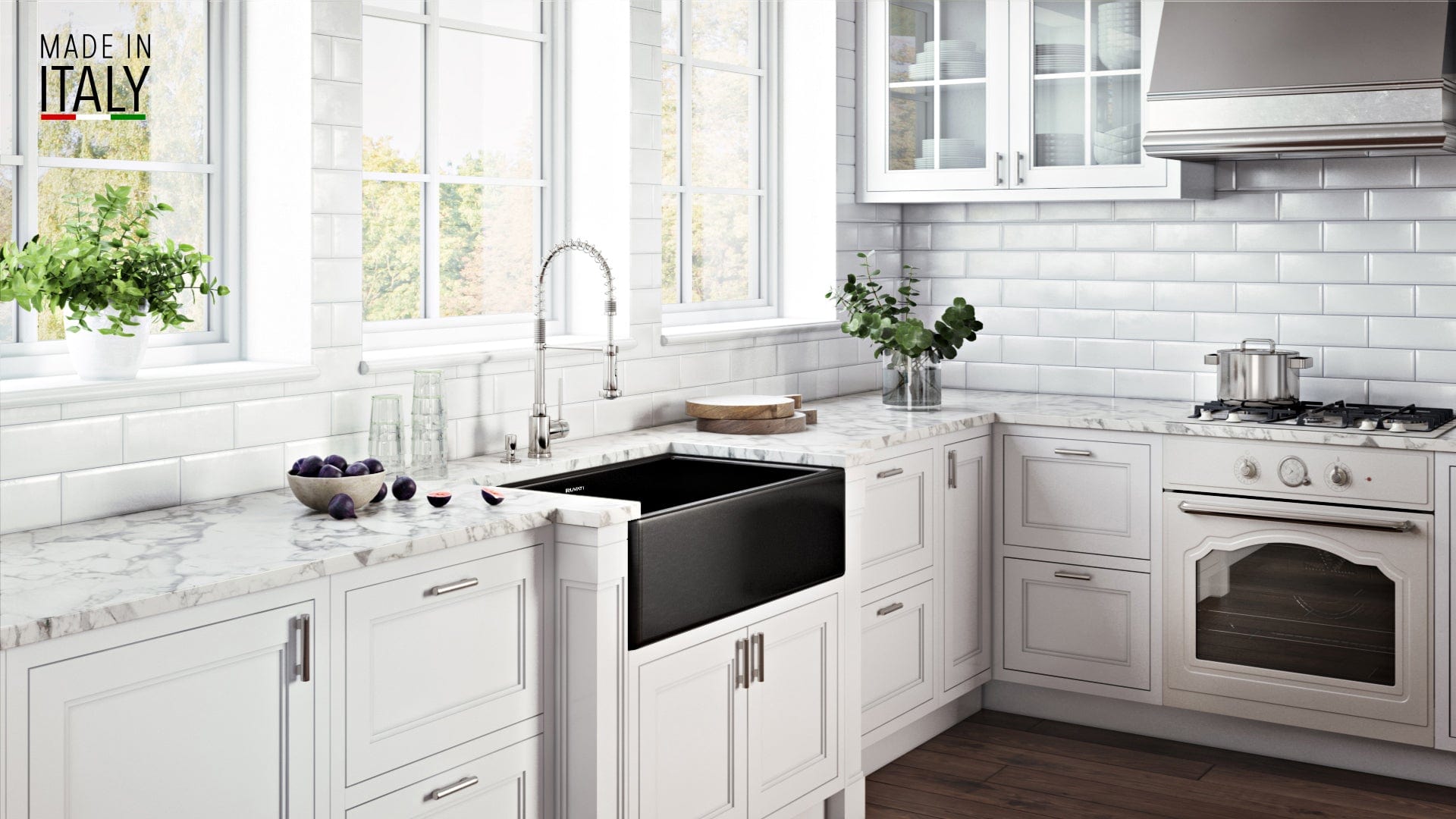 Ruvati Fiamma 30-inch Fireclay Reversible Single Bowl Kitchen Sink RVL2100BK - Durable Farmhouse Sink for Modern Kitchens & RV Camping Use