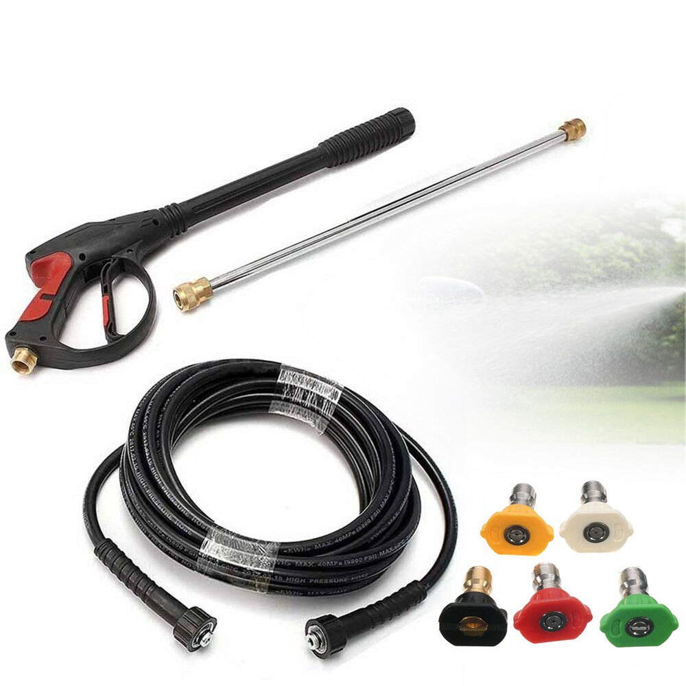3000PSI High Pressure Washer Gun - Portable Power Spray Wand with 5 Nozzle Tips & 26ft Hose Kit for Car Washing, Home Cleaning, Garden Care, Driveway & Patio Maintenance (1 Wand + 5 Tips + Hose)