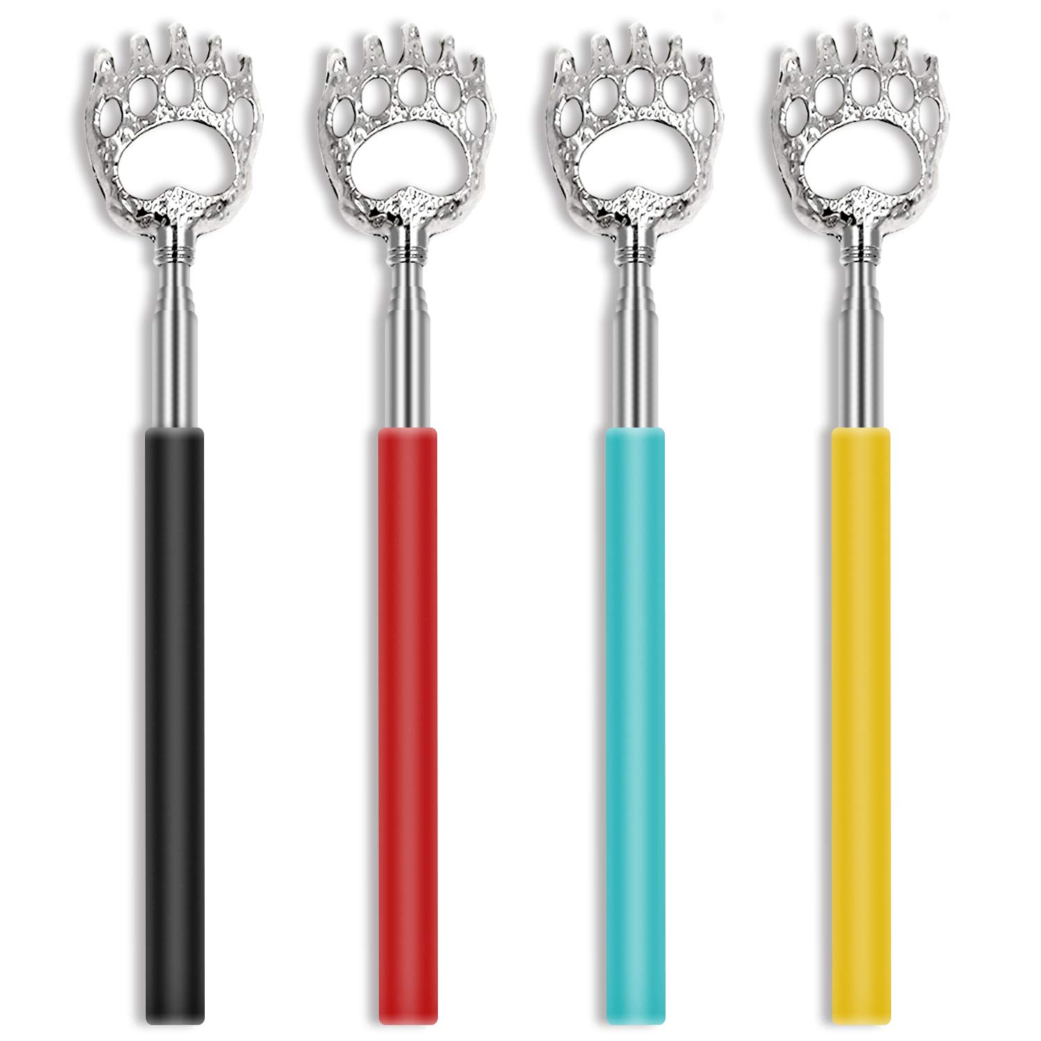 UNOOE Bear Claw Back Scratcher - Extendable to 23 Inches, Retractable Metal Telescopic Itch Relief Tool for Men & Women | Perfect for Travel, Home, Office & Car Use (4 Pack) - Soothing Back Scratcher for Instant Comfort