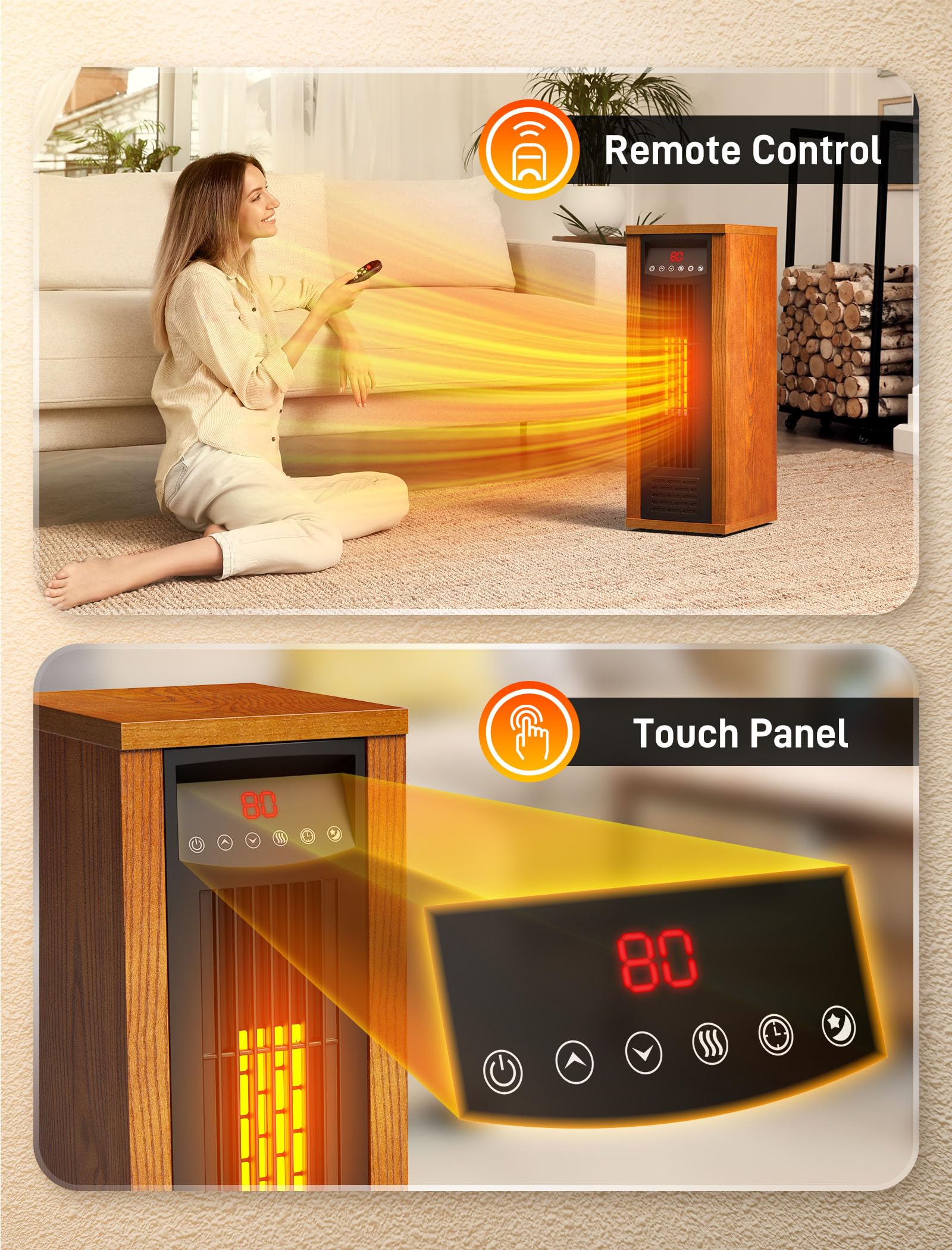 Air Choice 1500W PTC Infrared Space Heater - Fast & Quiet Portable Electric Tower Heater for Bedroom, Office & Home | Energy Efficient Indoor Heating Solution for Winter