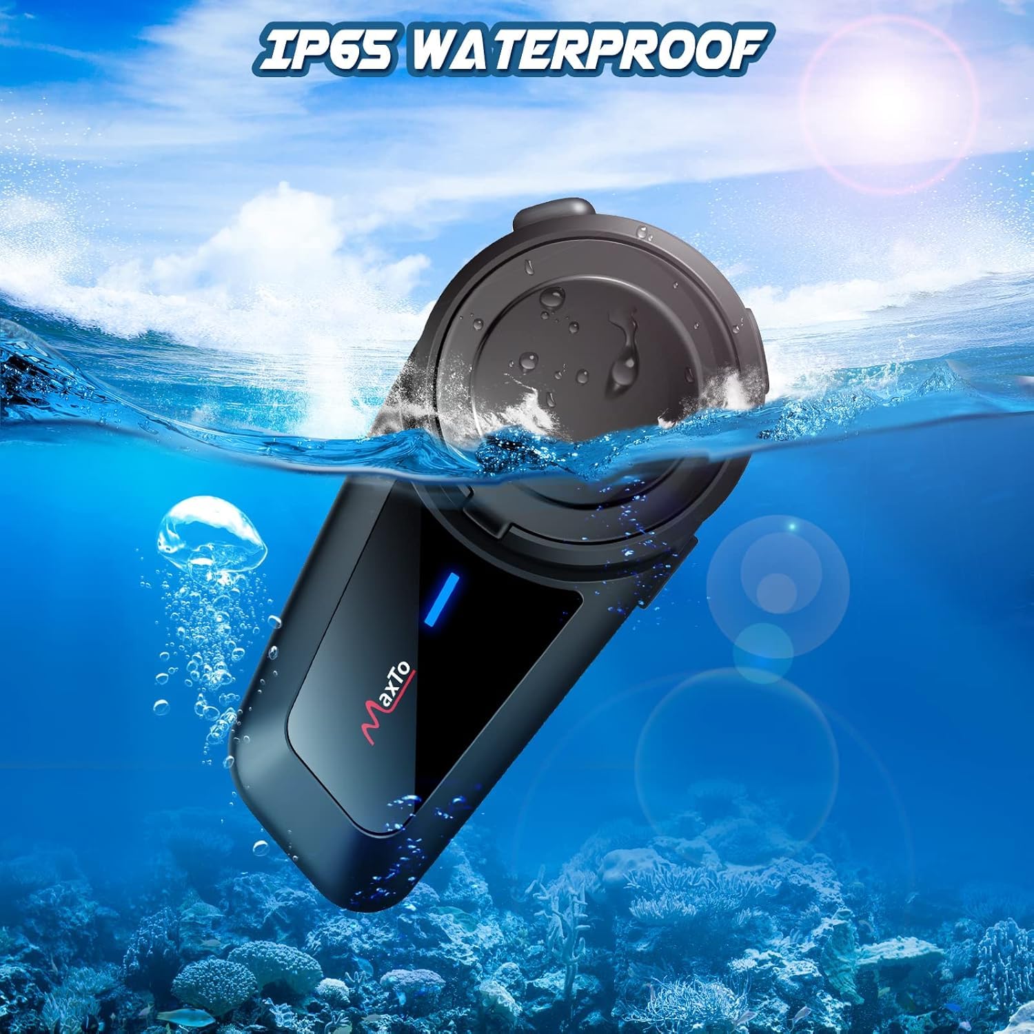 MAXTO M2 Bluetooth Motorcycle Helmet Headset - Wireless Intercom for 2-6 Riders with 1000m Range, Universal Pairing, Waterproof Design for Group Communication - Perfect for Motorcycling, Skiing & Outdoor Sports