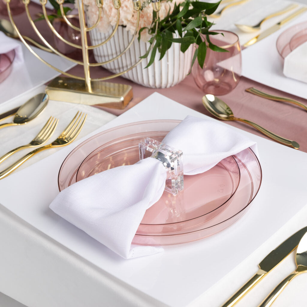 10 Pack Clear Rose Round Plastic Plates - Shatterproof Disposable Dinner Plates for Parties, Weddings, Picnics & Outdoor Events