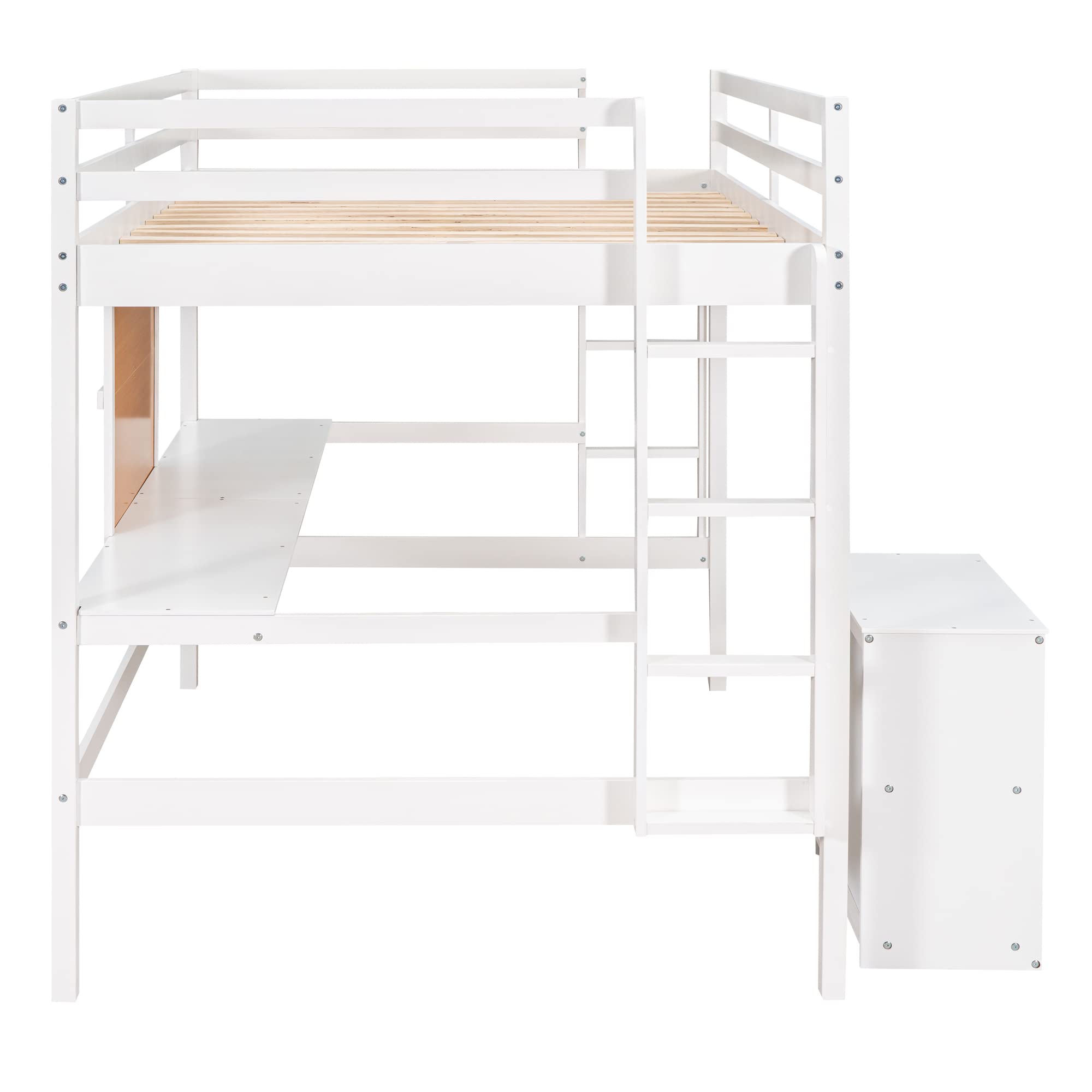 Harper & Bright Designs Twin Size Loft Bed with Desk, 2 Storage Cabinets & Writing Board - Sturdy Wooden Loft Bed Frame with Slats for Kids, Teens & Adults - Perfect for Small Bedrooms, Dorm Rooms & Home Offices (White)