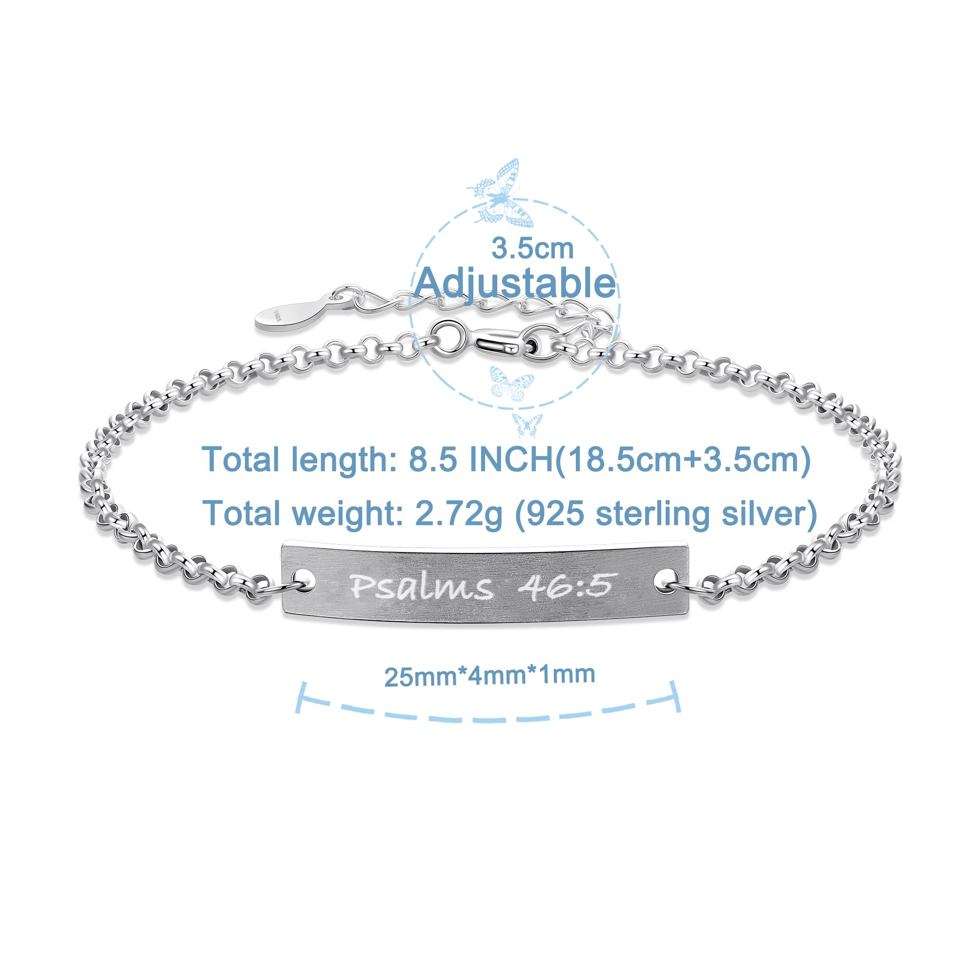 ALiLuYa Psalms 46:5 Sterling Silver Bible Verse Bracelet for Women - 925 Silver Engraved Christian Jewelry, Inspirational Gift for Church, Baptism & Daily Faith Wear