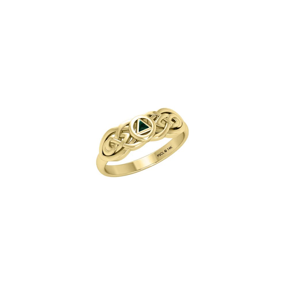 14K Yellow Gold Celtic Knot Inlaid Ring for Women - Elegant Irish Jewelry for Weddings, Anniversaries & Special Occasions