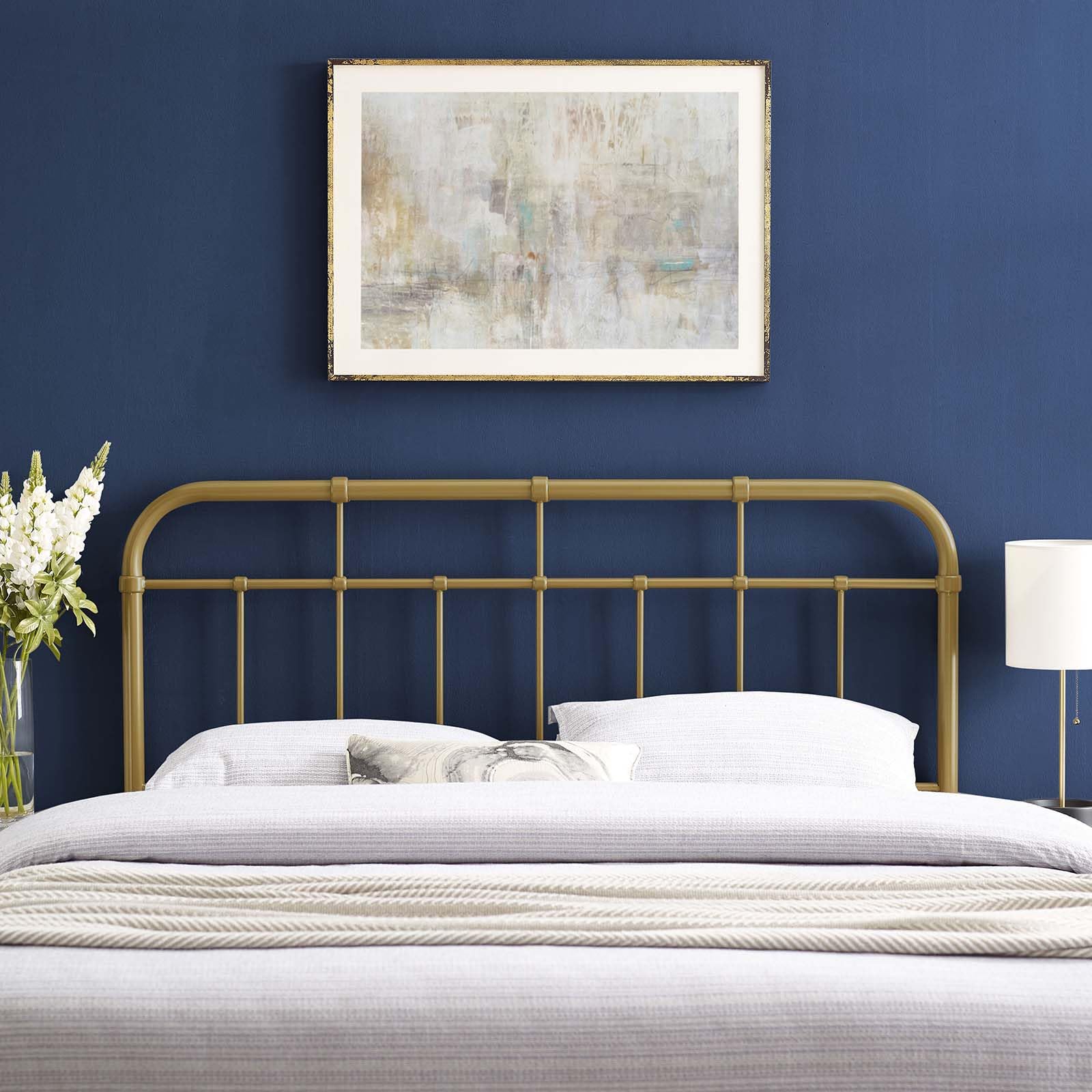 Modway Alessia Modern Farmhouse Gold Metal King Size Headboard - Rustic Bedroom Decor for Master Bedroom & Guest Room