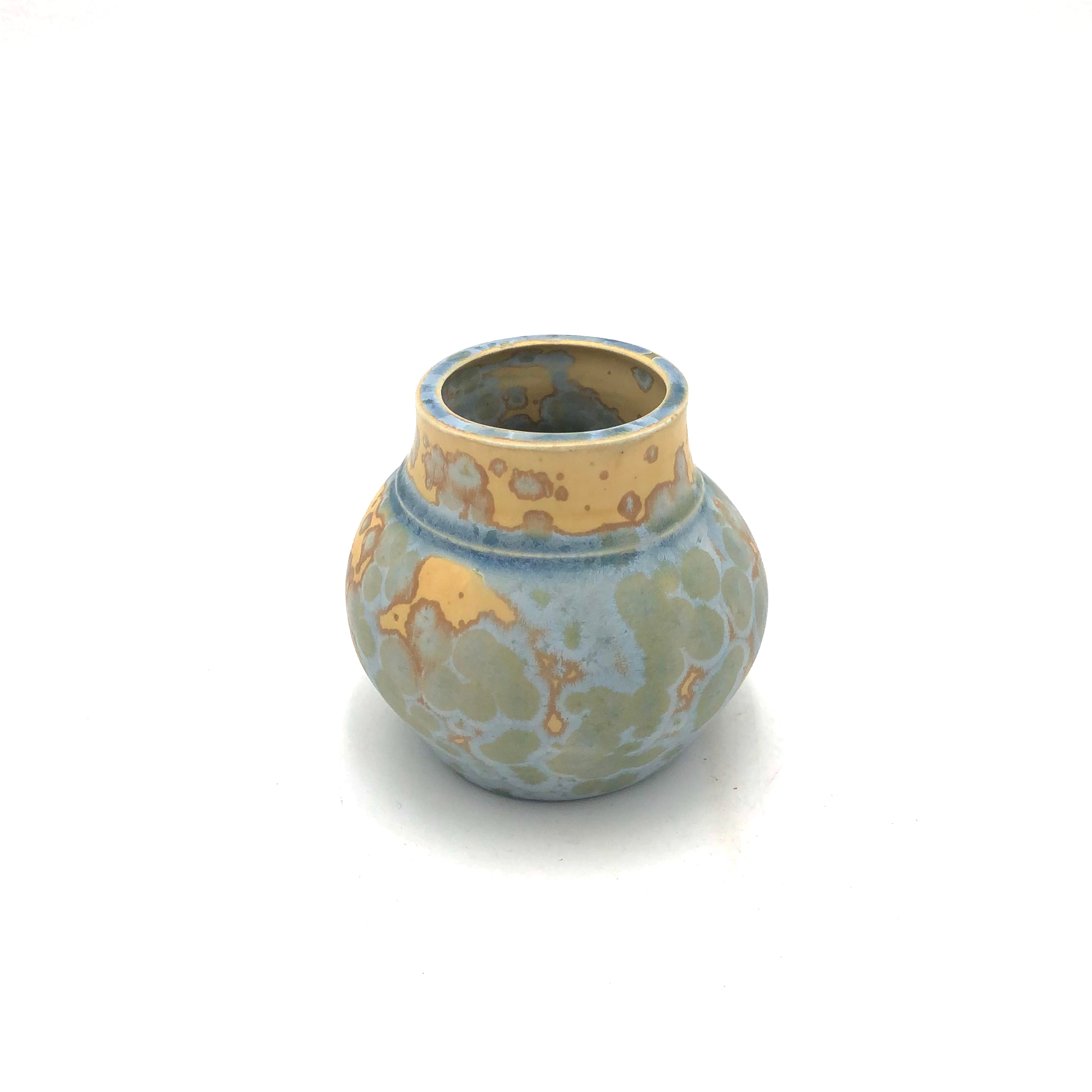 Blair Pottery Matte Crystalline Vase - 3 Piece Set in Tan & Light Blue - Modern Home Decor for Living Room, Office & Wedding Centerpieces