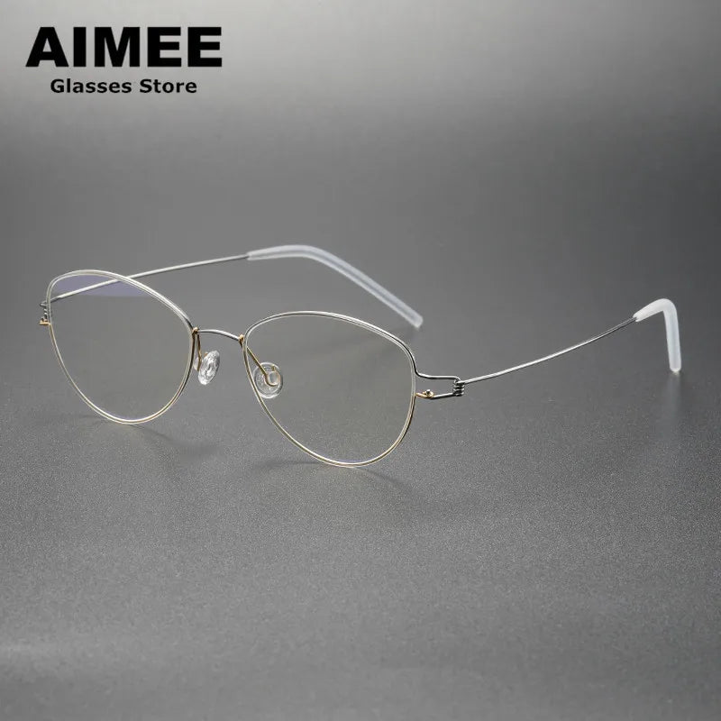 Aimee Women's Full Rim Oval Cat Eye Screwless Titanium Eyeglasses Frame 65004 - Lightweight & Durable for Work, Reading & Fashion