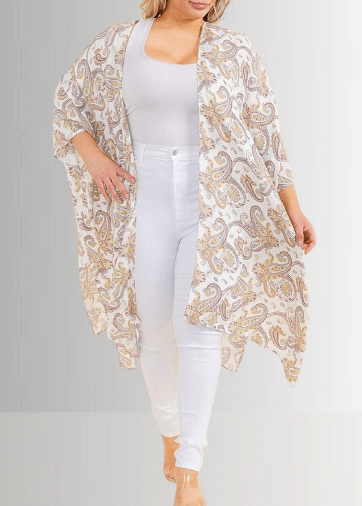 Stylish Paisley Print Plus Size Open Front Semi-Sheer Kimono Cardigan for Women - Perfect for Beach Cover-Ups, Loungewear & Boho Outfits