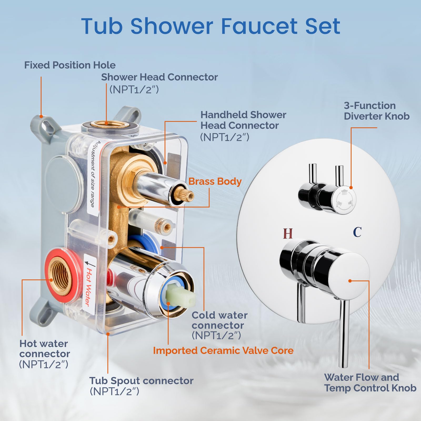 Chrome Polished 12-Inch Round Rain Shower Head & 3-Function Shower System with Handheld Spray - Airuida Tub Shower Faucet Set with Swivel Spout & Rough-in Valve for Bathroom Renovation & Spa-Like Experience
