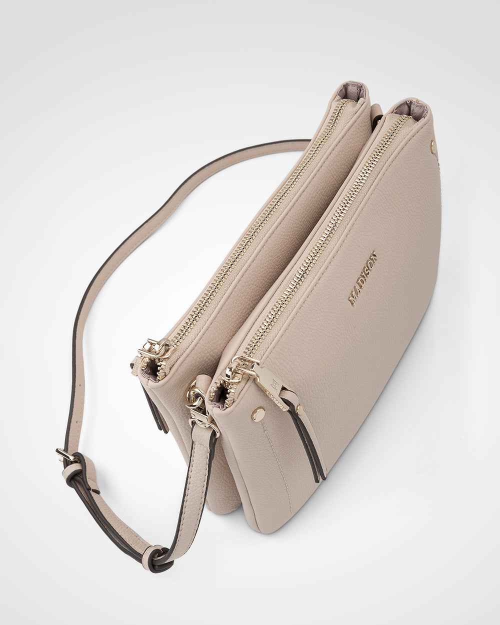 Charlotte Double Zip Crossbody Bag with Metallic Stripe Strap - Stylish Hands-Free Purse for Women, Perfect for Travel, Shopping & Everyday Use