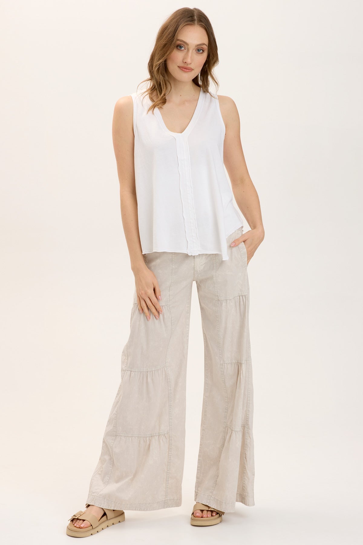 Stylish Terraced Wide Leg Pants for Women - High Waisted Flowy Palazzo Trousers - Perfect for Office, Casual & Evening Wear