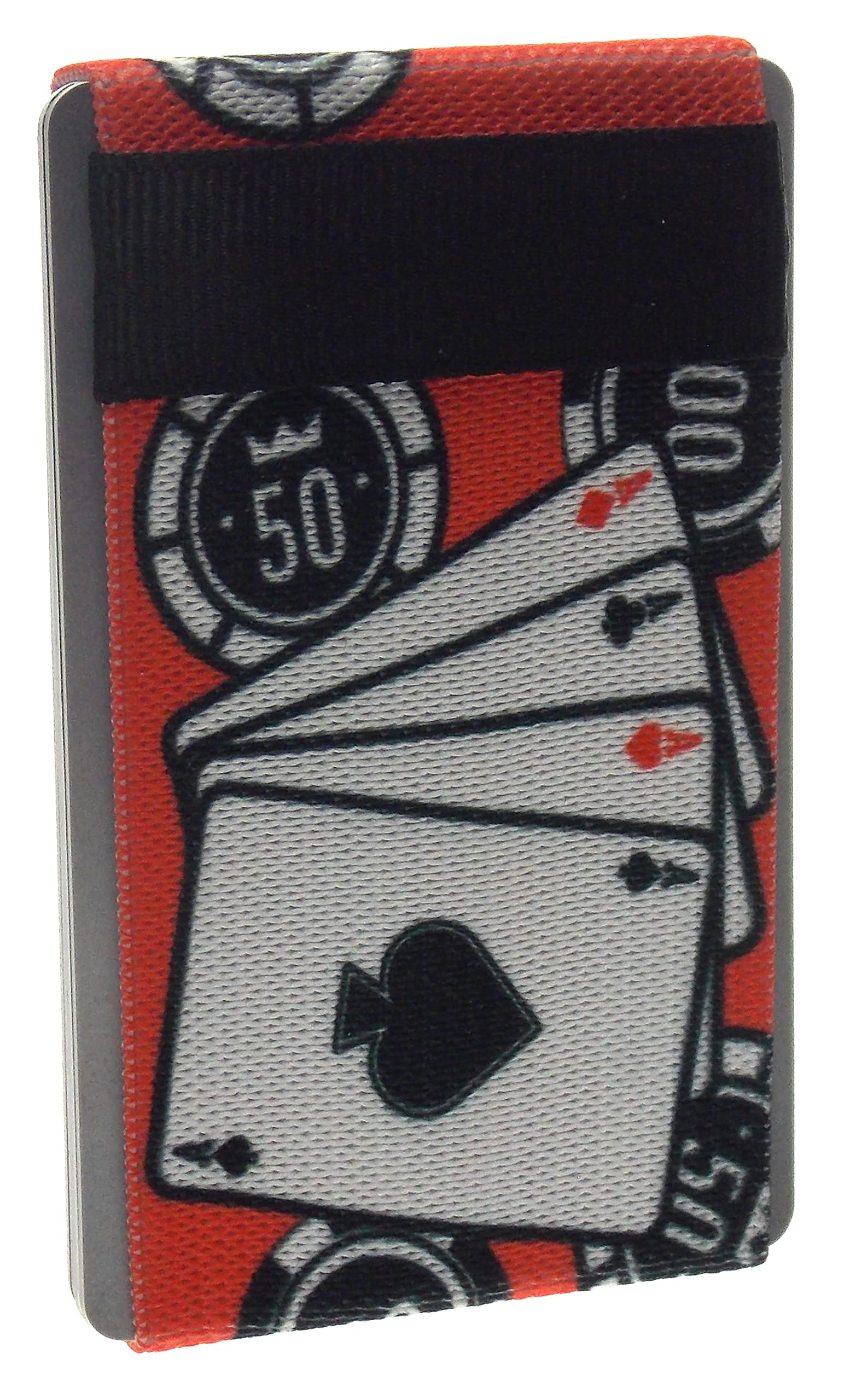 Poker Themed Minimalist Wallet for Men & Women - Slim Elastic Band Credit Card Holder | RFID Blocking Front Pocket Wallet & Money Clip Alternative | Perfect for Casino Nights, Travel & Everyday Carry