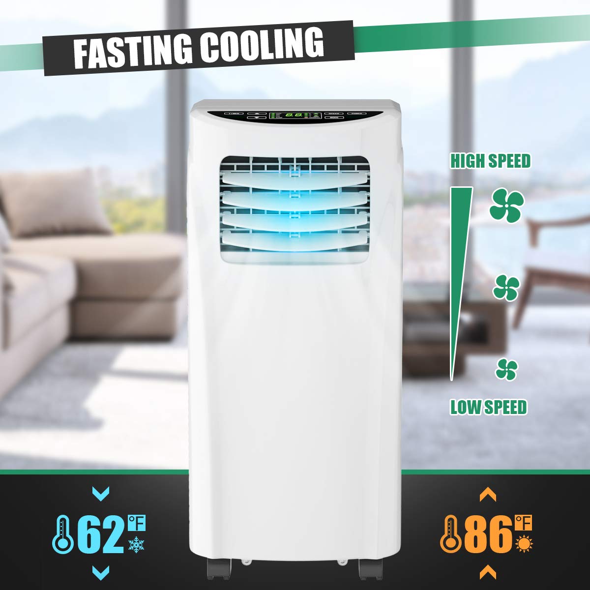 8000BTU Portable Air Conditioner with Dehumidifier - 3-in-1 Cooling Floor AC Unit with Remote Control, Window Mount Kit - Perfect for Office, Dorm, Living Room & Small Spaces - Stay Cool in Summer Heat