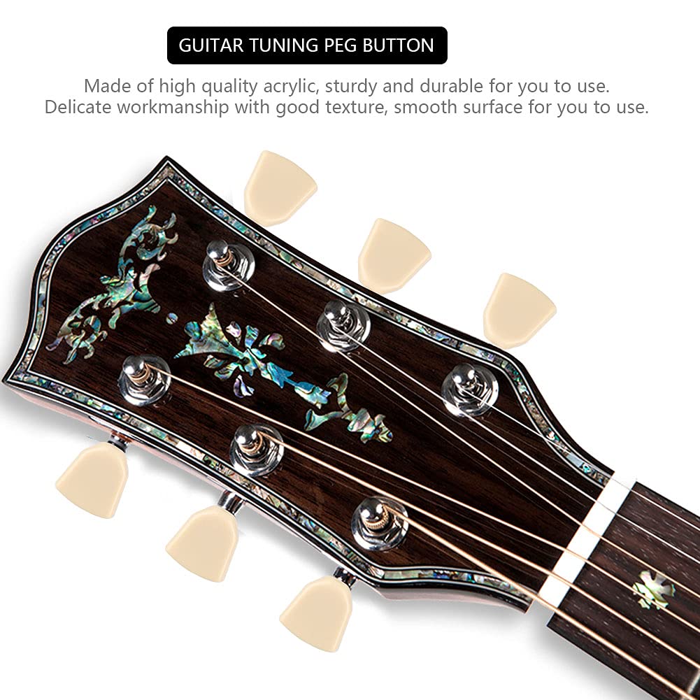 6-Piece Acrylic Guitar Tuning Pegs Set - Universal Machine Heads with Colorful Buttons (Beige) for Smooth String Adjustment | Perfect for Acoustic/Electric Guitar Maintenance & DIY Upgrades