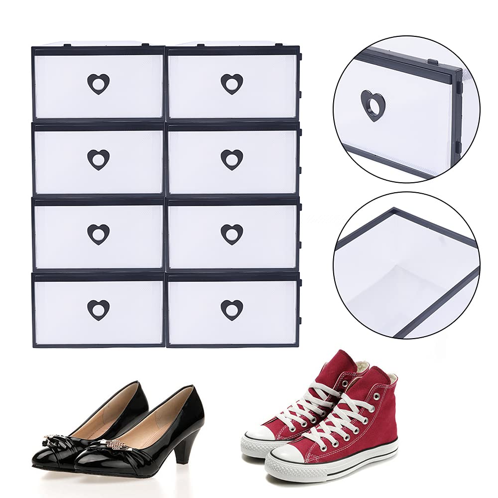 20 Pack Clear Plastic Stackable Shoe Storage Boxes - Foldable Front Opening Drawer Organizer Bins for Sneakers & Shoes | Perfect for Closet, Bedroom & Entryway Organization