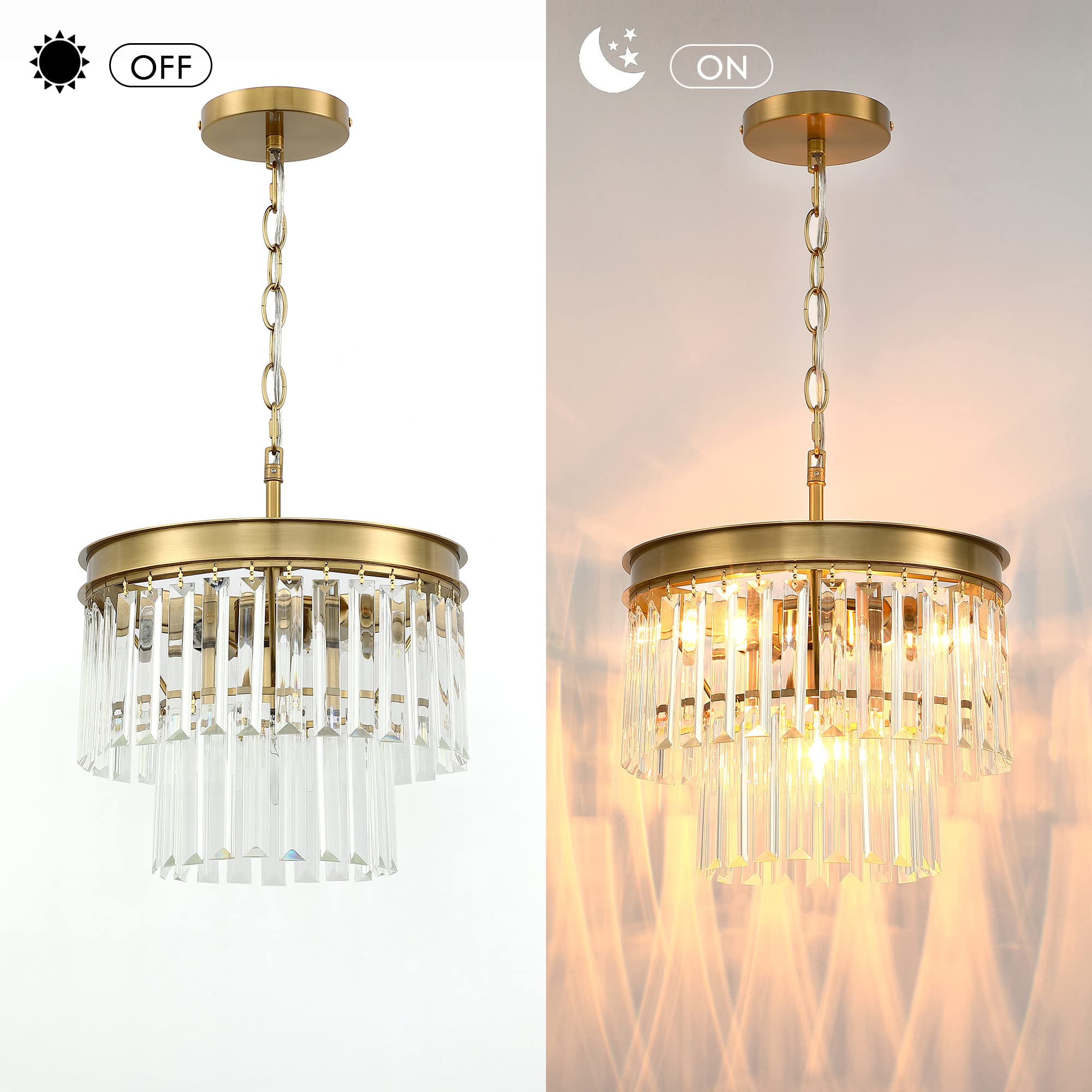 Luxury MEXO Crystal Chandelier Lighting Fixture - 2-Tier Gold Finish Hanging Pendant Ceiling Light for Living Room, Bedroom, Dining Room & Hallway - Elegant Home Decor for Weddings, Parties & Interior Design