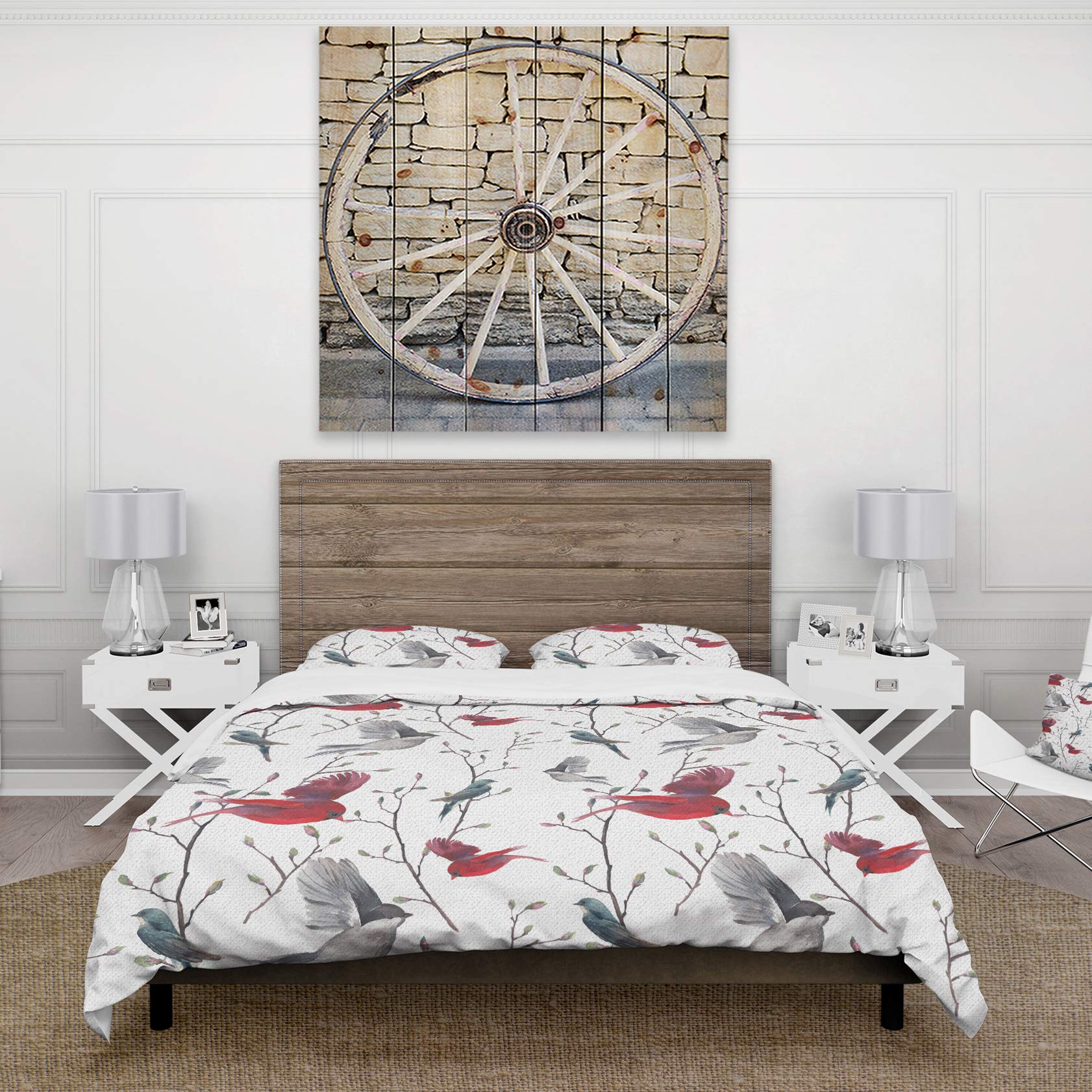 Farmhouse Duvet Cover Set with Bird Pattern - Cozy Bedding for Country Style Home Decor | Perfect for Master Bedroom, Guest Room & Vacation House
