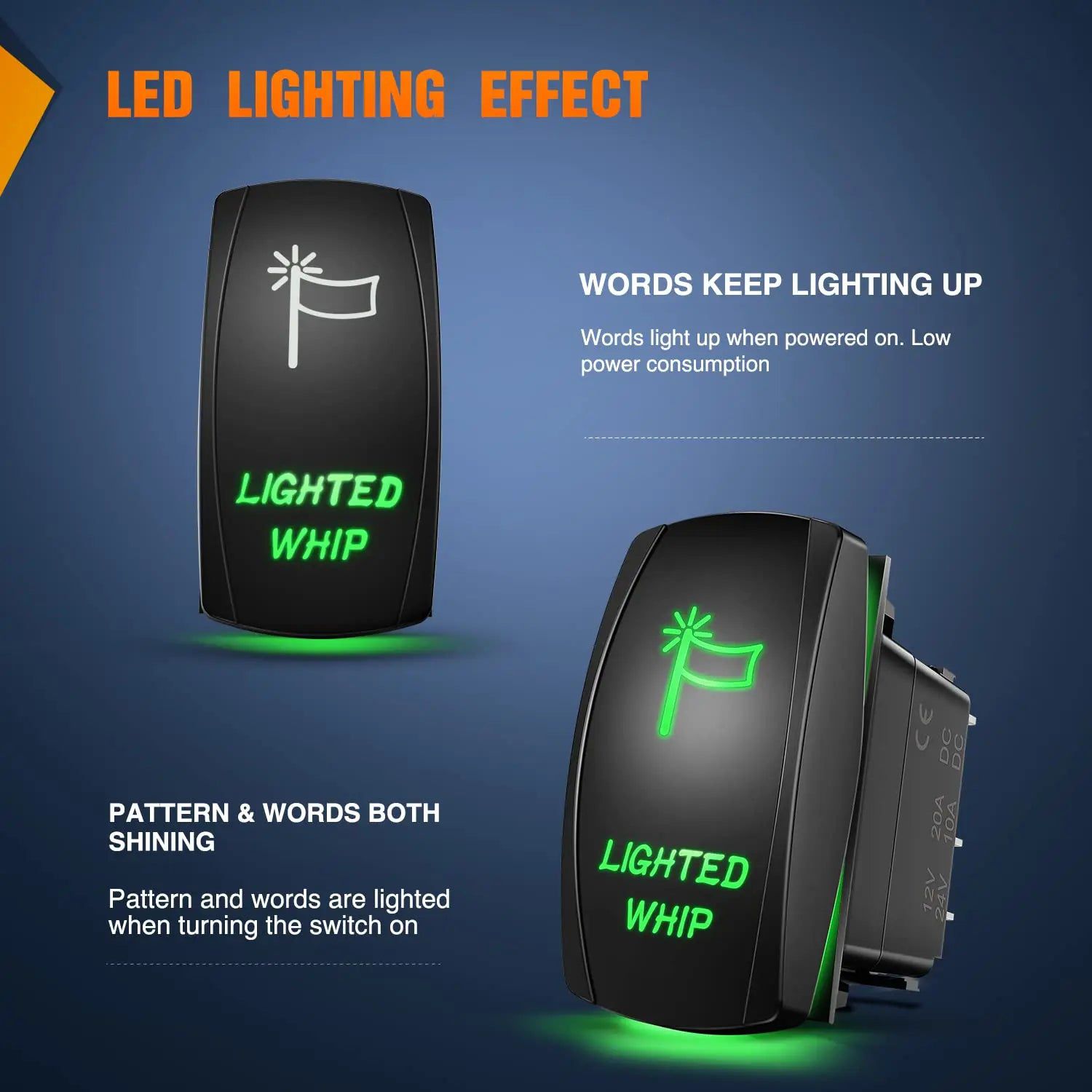 5Pin Laser On/Off Lighted Rocker Switch - Green LED Illuminated Toggle for Cars, Boats, RVs & Marine Applications