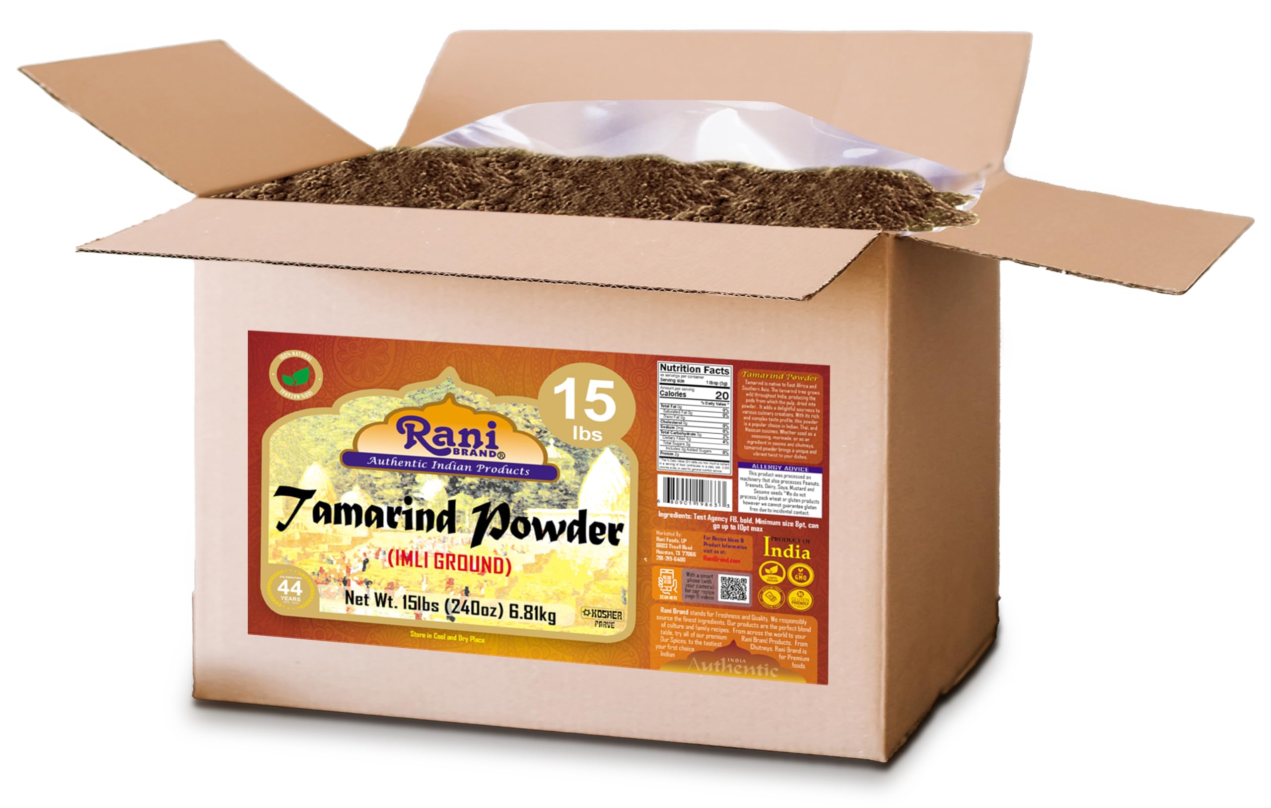 Rani Tamarind Powder (Imli) 240oz (15lbs) 6.80kg Bulk Box - All Natural, No Added Sugar/Salt, Vegan, Gluten-Free, Kosher, Non-GMO, Indian Origin - Perfect for Cooking, Baking, Beverages & Indian Cuisine
