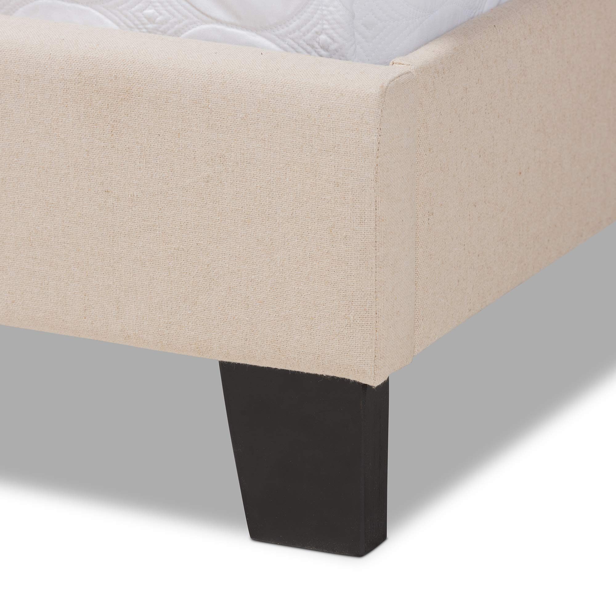 Baxton Studio Full Size Bed Frame with Headboard - Beige & Black Upholstered Platform Bed (Box Spring Required) for Modern Bedroom Decor & Guest Room Setup